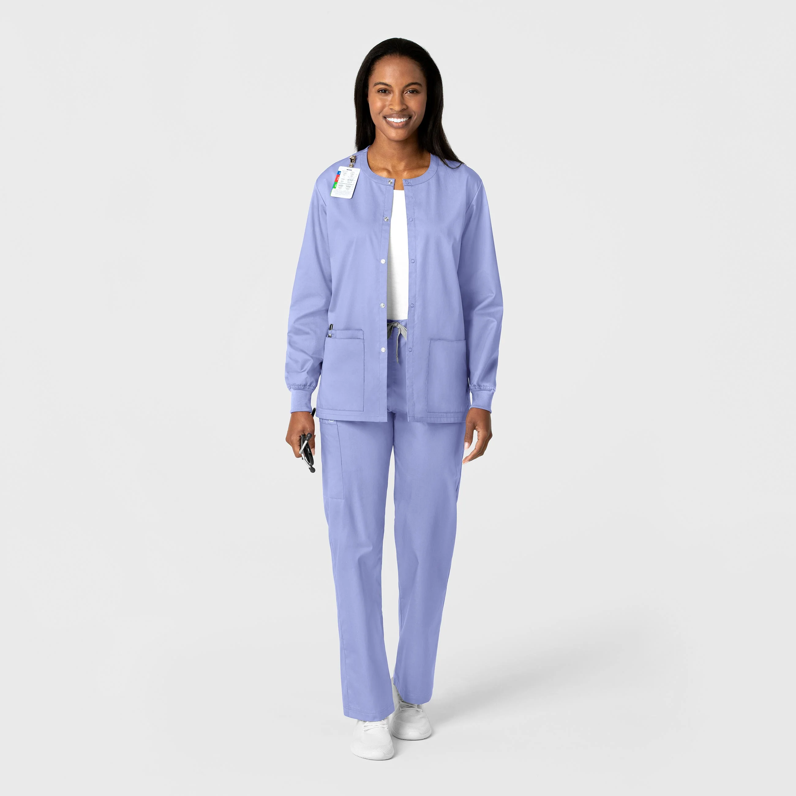 WonderWORK Unisex Snap Front Scrub Jacket - Ceil Blue - Image 3