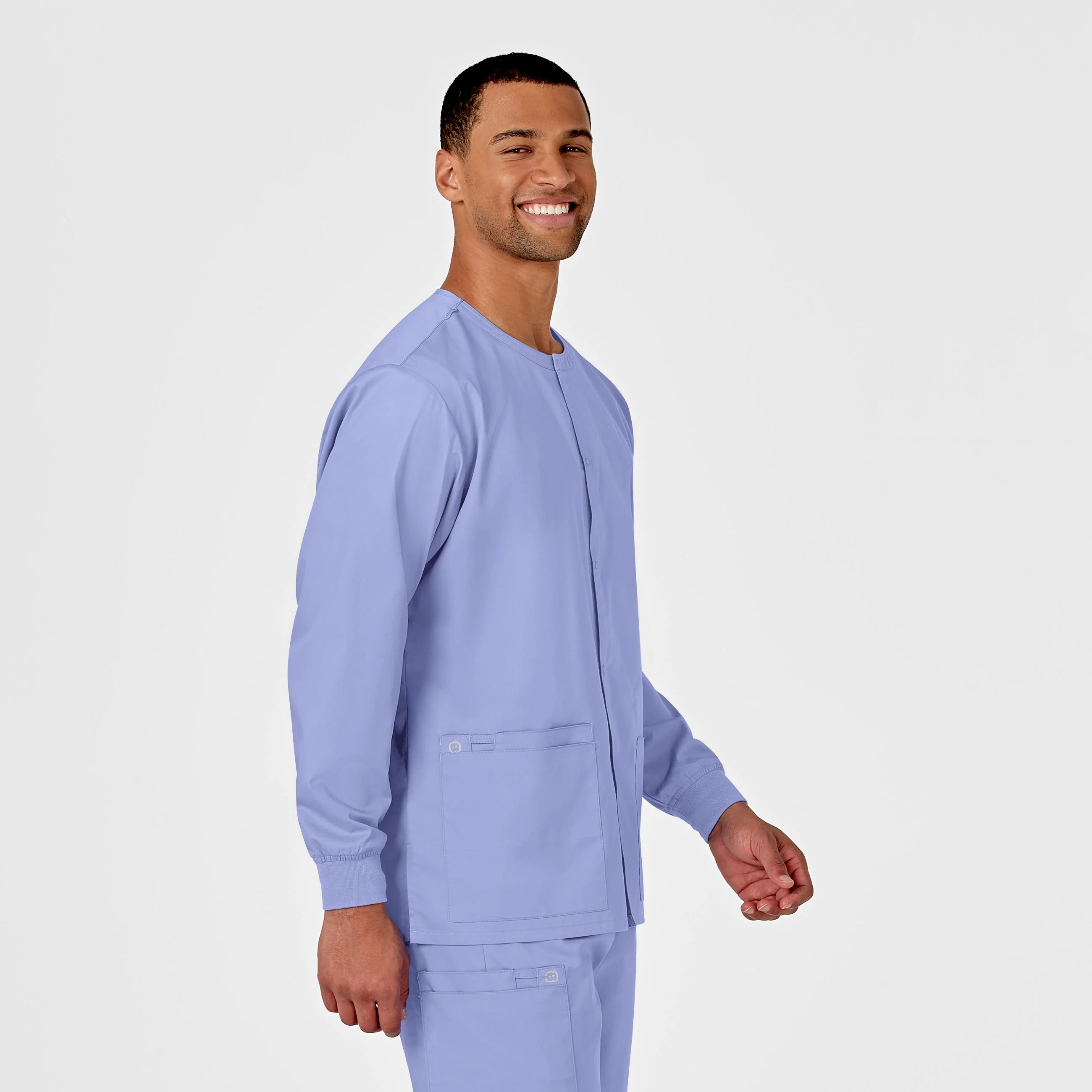 WonderWORK Unisex Snap Front Scrub Jacket - Ceil Blue - Image 4