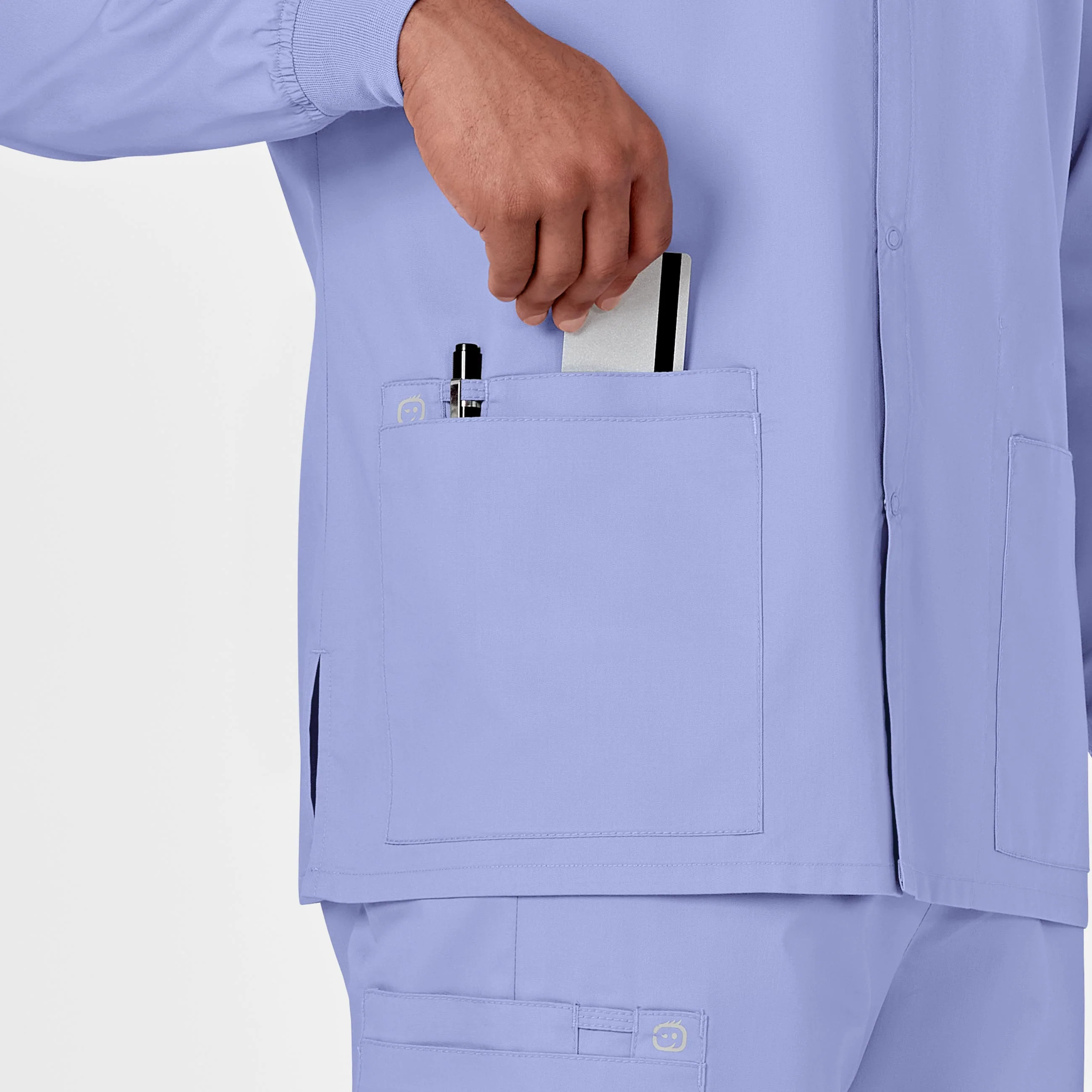 WonderWORK Unisex Snap Front Scrub Jacket - Ceil Blue - Image 8