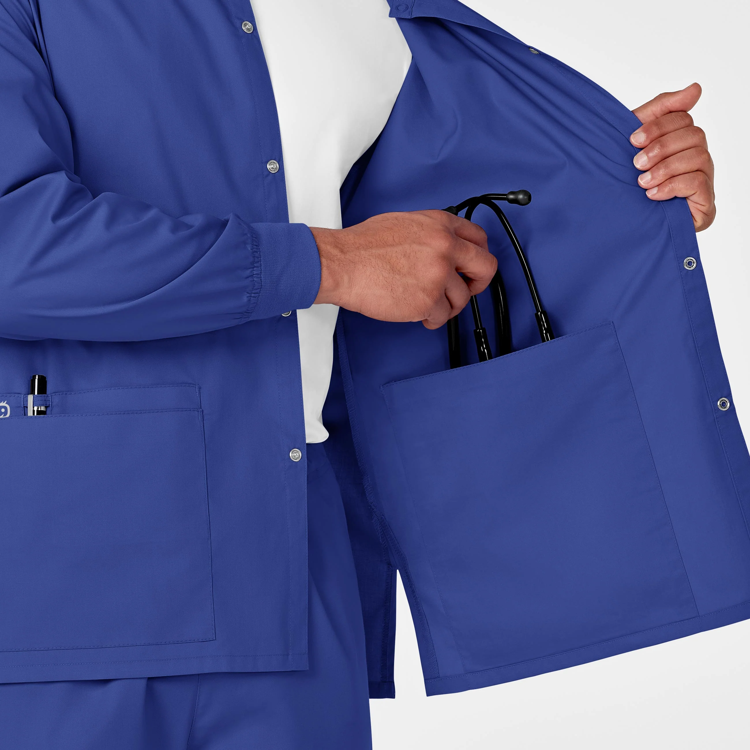 WonderWORK Unisex Snap Front Scrub Jacket - Galaxy Blue - Image 10