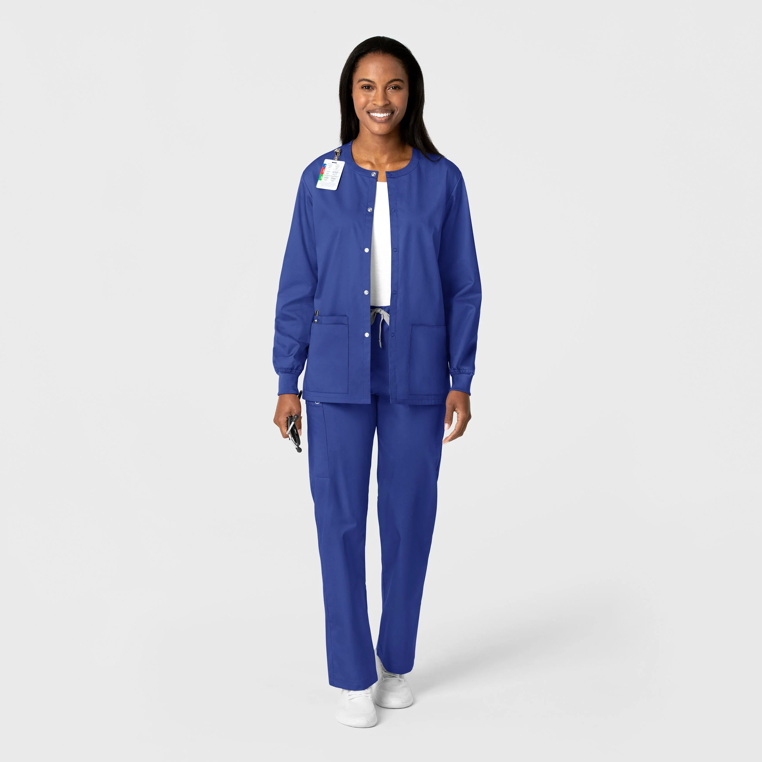 WonderWORK Unisex Snap Front Scrub Jacket - Galaxy Blue - Image 3