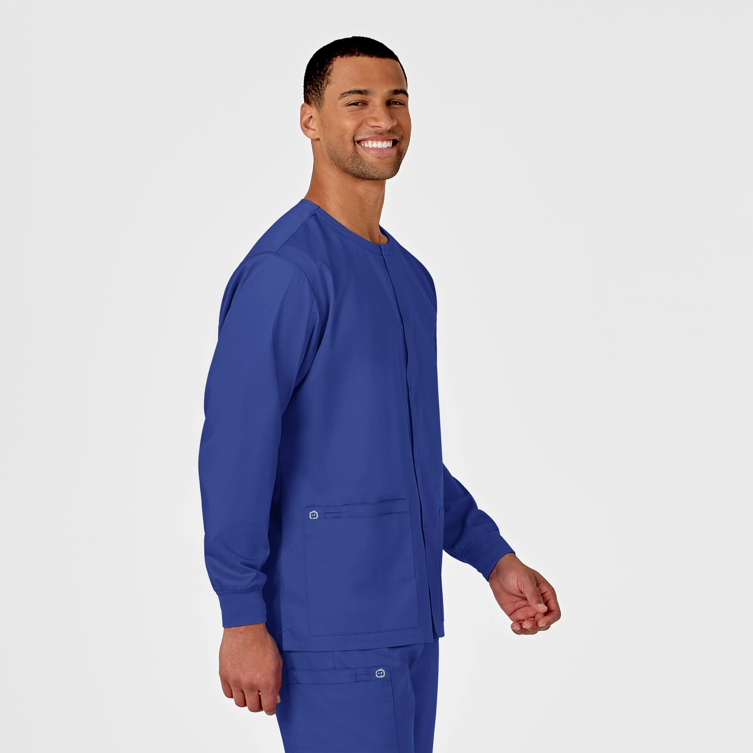 WonderWORK Unisex Snap Front Scrub Jacket - Galaxy Blue - Image 4