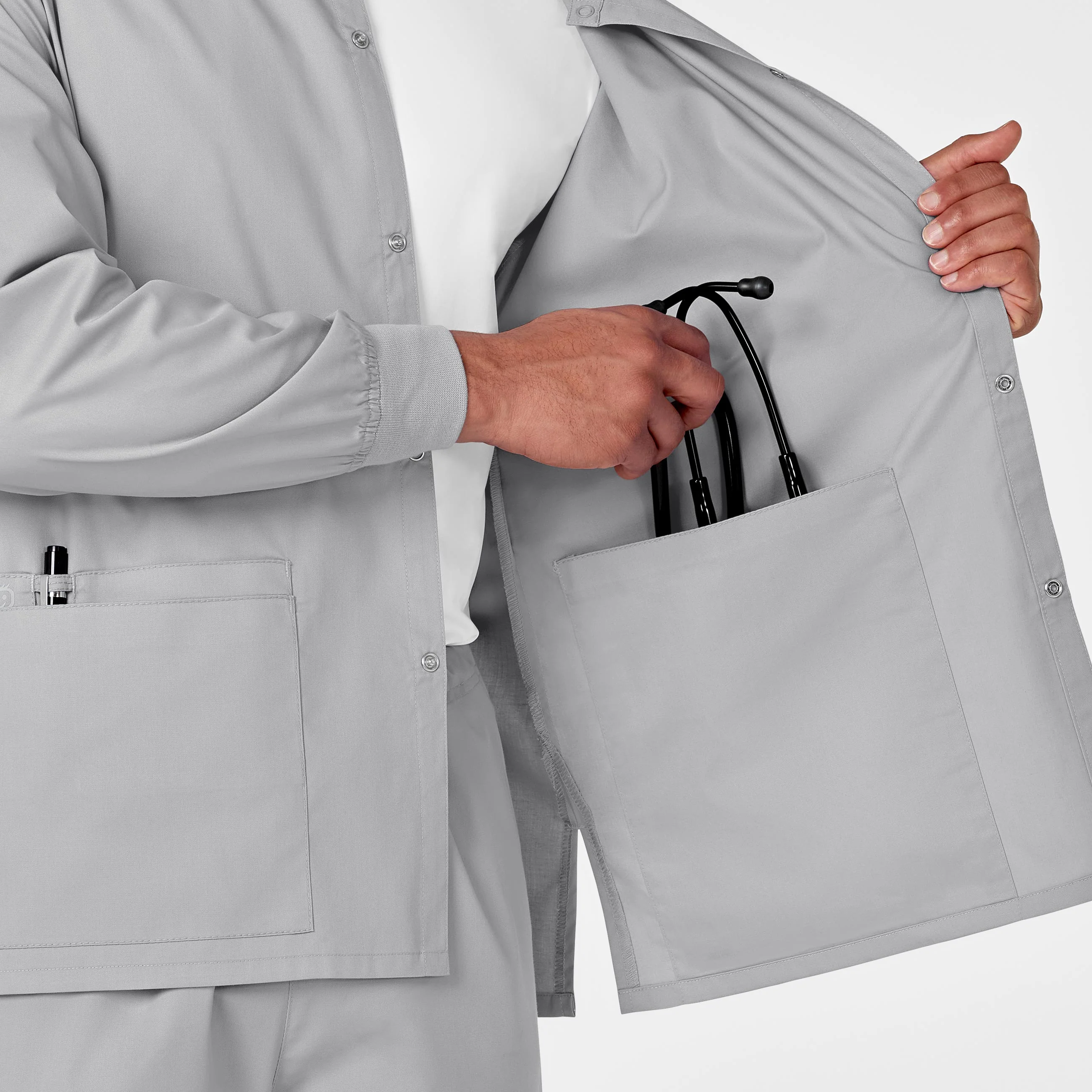 WonderWORK Unisex Snap Front Scrub Jacket - Grey - Image 10