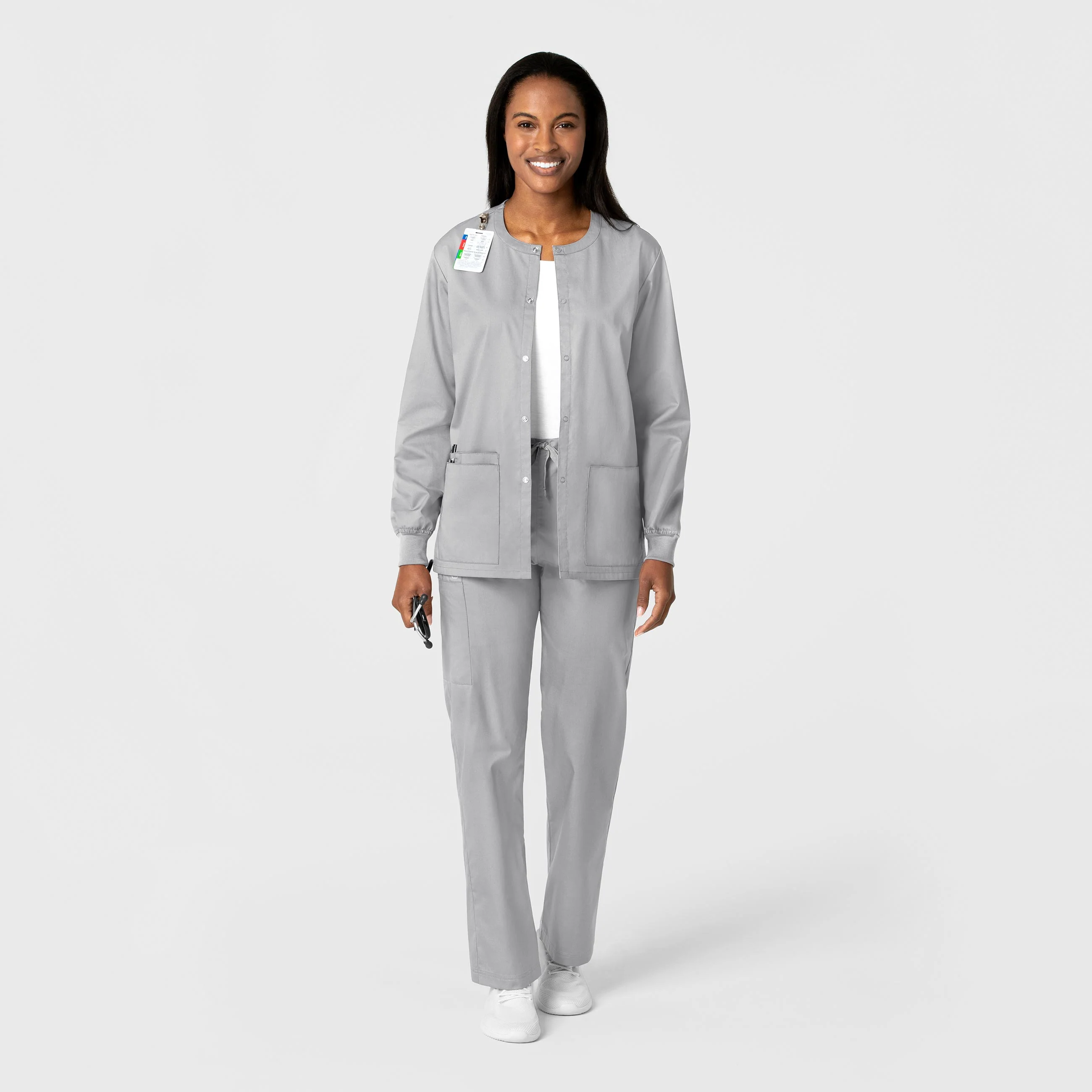 WonderWORK Unisex Snap Front Scrub Jacket - Grey - Image 3