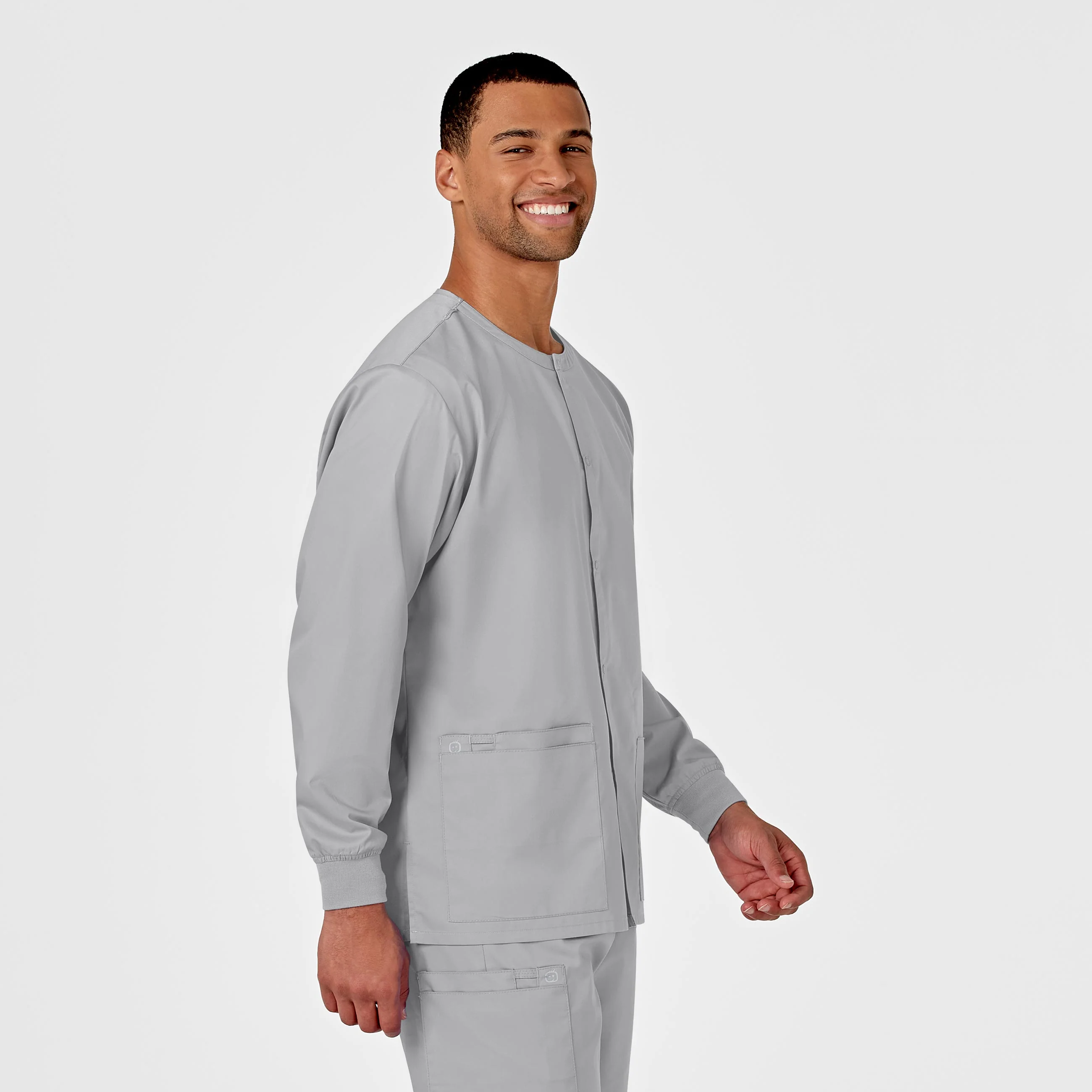 WonderWORK Unisex Snap Front Scrub Jacket - Grey - Image 4