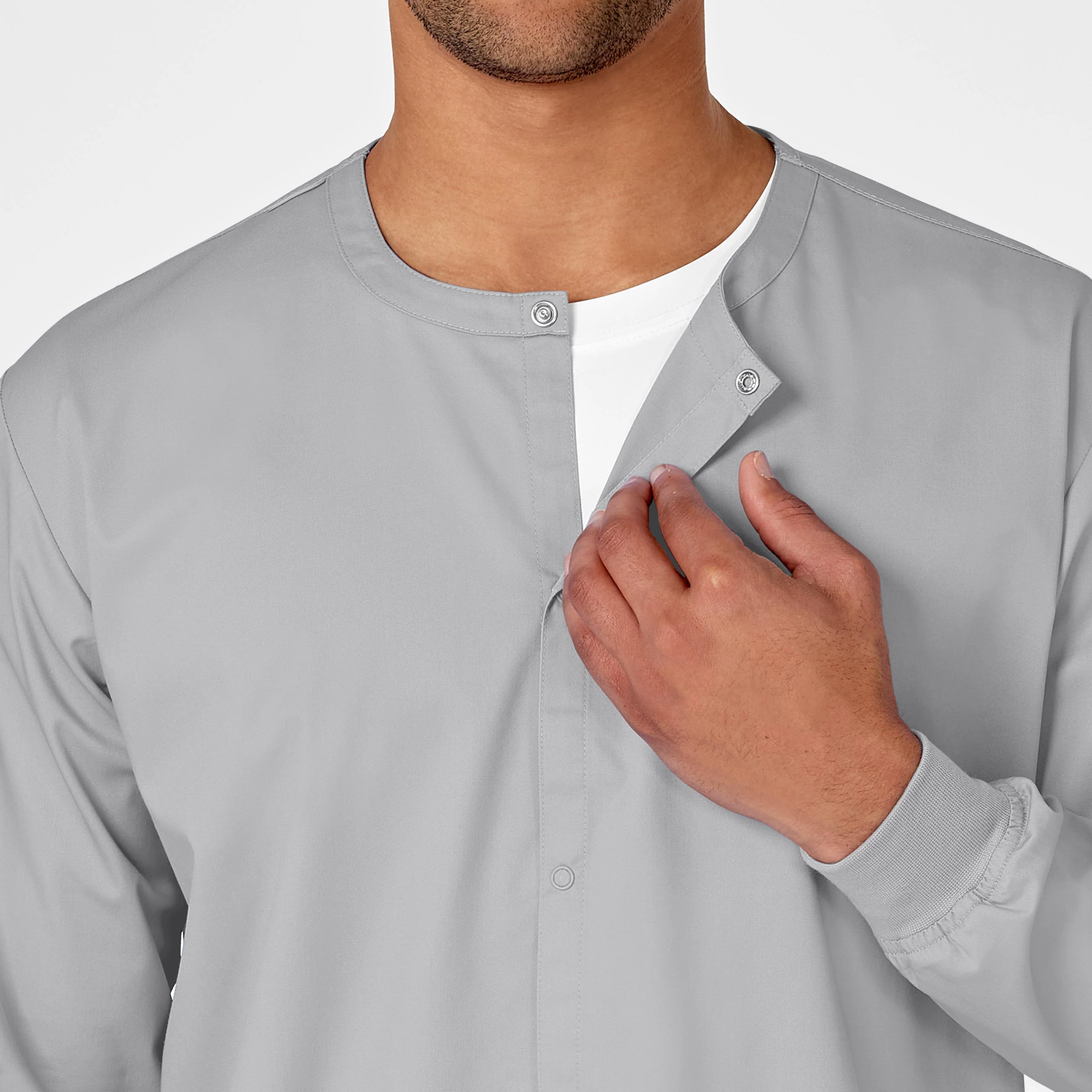WonderWORK Unisex Snap Front Scrub Jacket - Grey - Image 6
