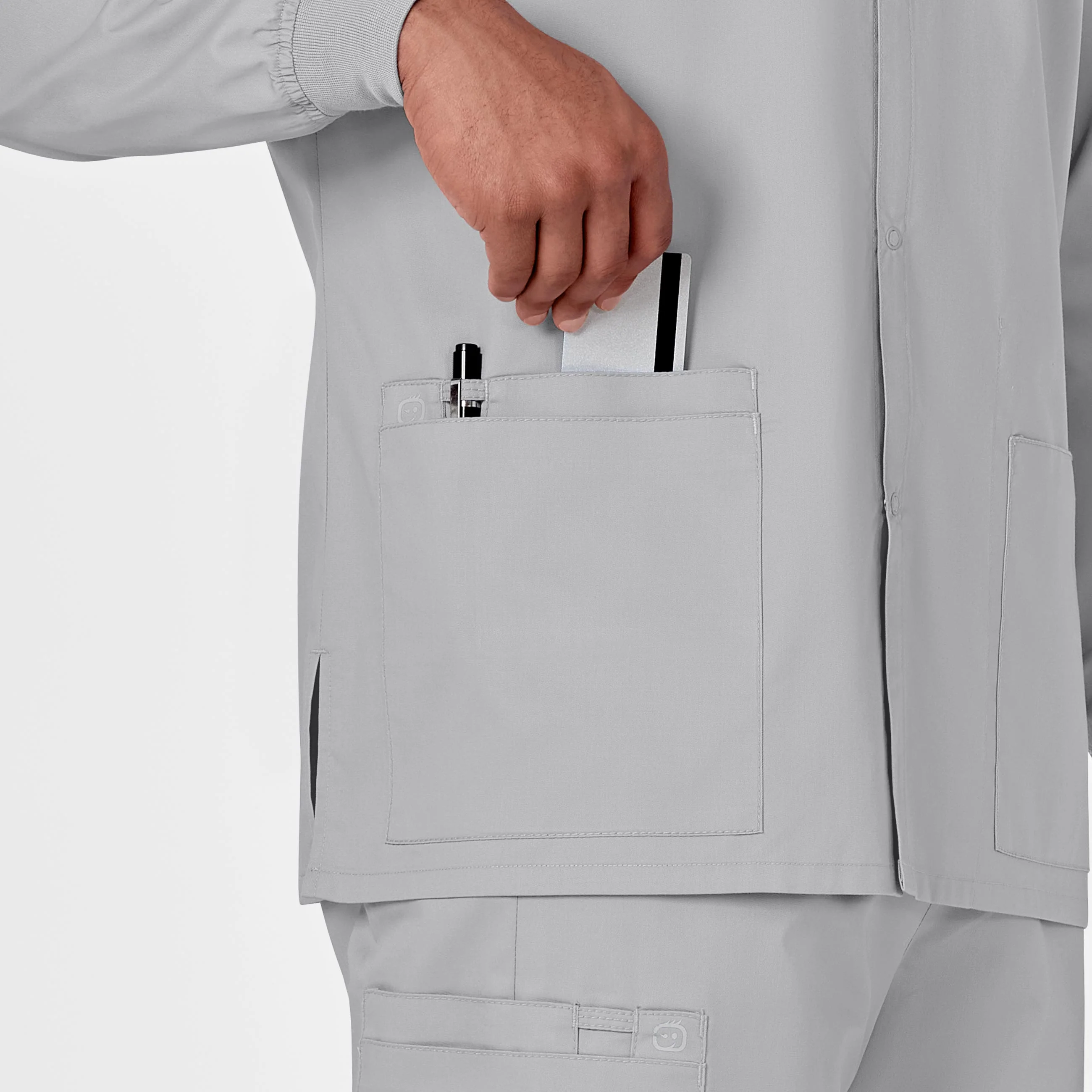 WonderWORK Unisex Snap Front Scrub Jacket - Grey - Image 8