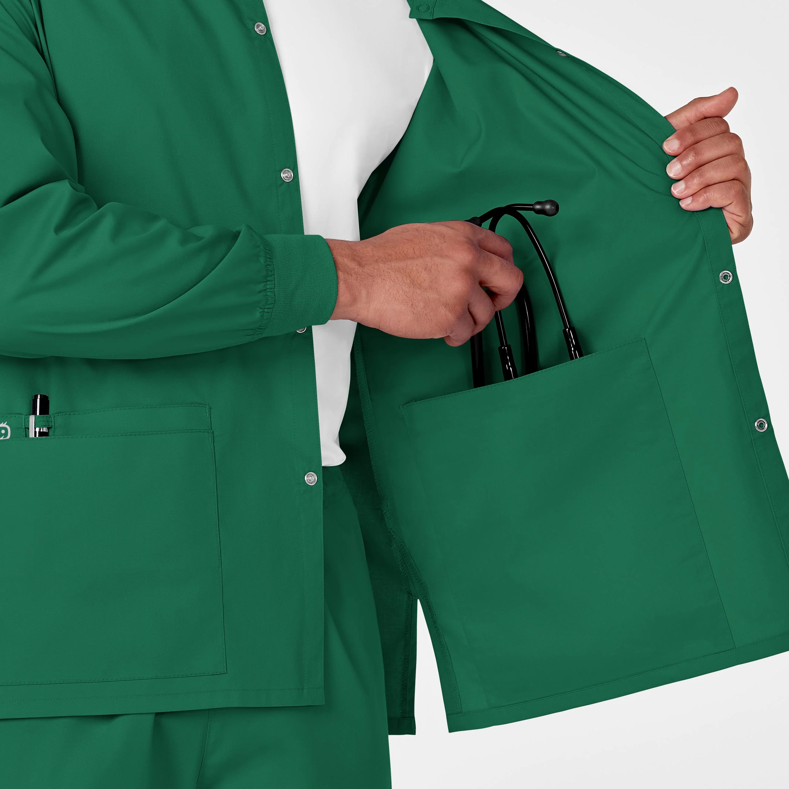 WonderWORK Unisex Snap Front Scrub Jacket - Hunter - Image 10