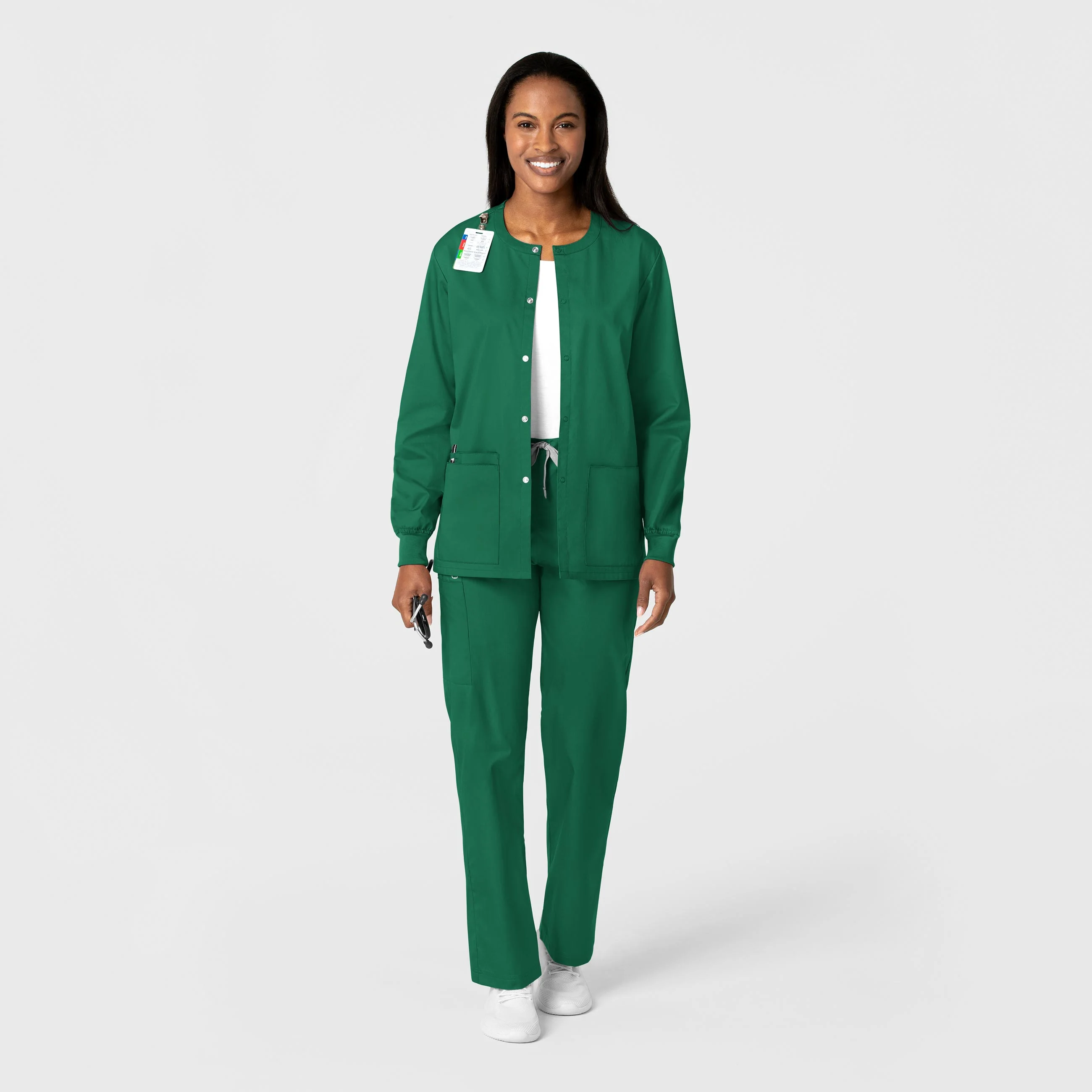 WonderWORK Unisex Snap Front Scrub Jacket - Hunter - Image 3