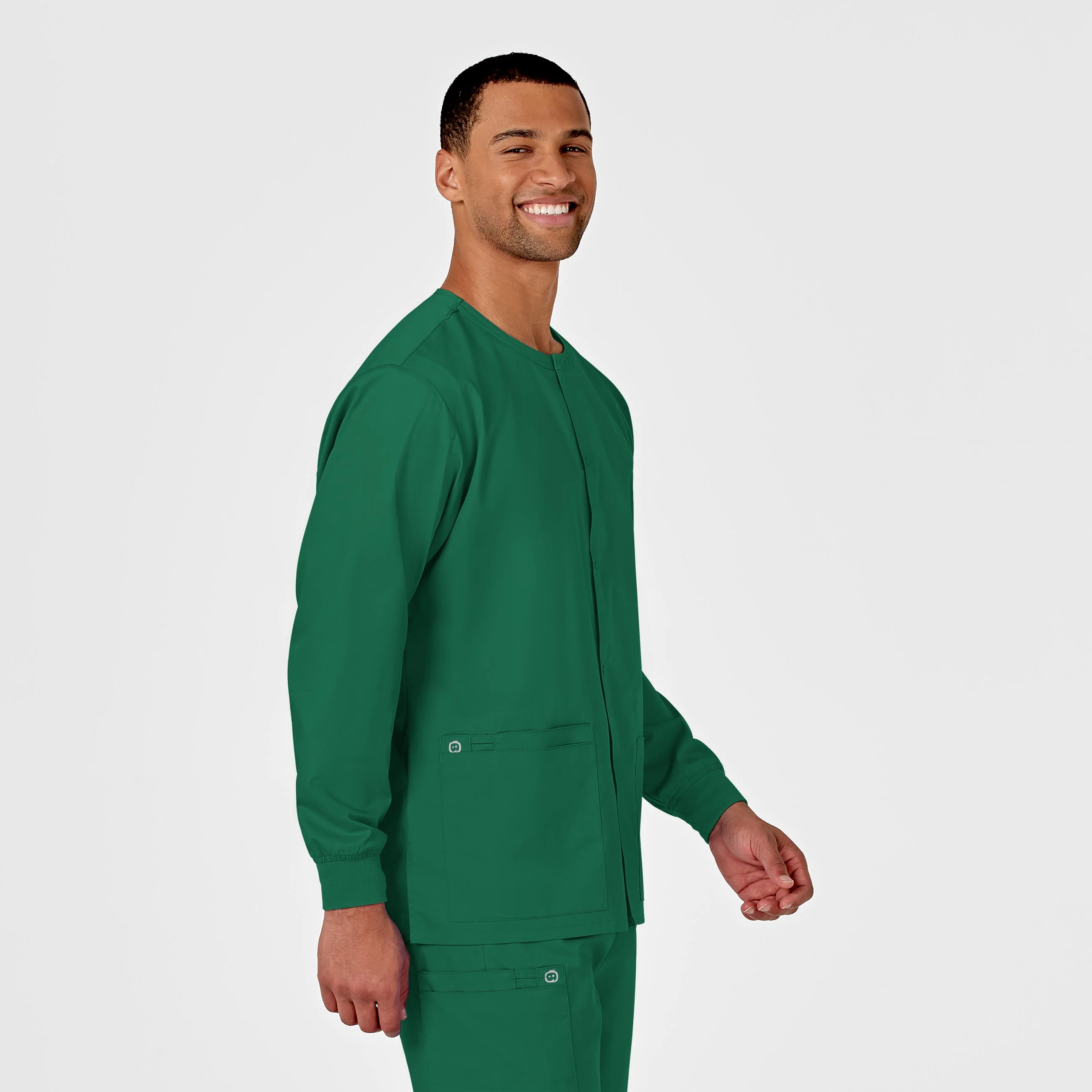 WonderWORK Unisex Snap Front Scrub Jacket - Hunter - Image 4