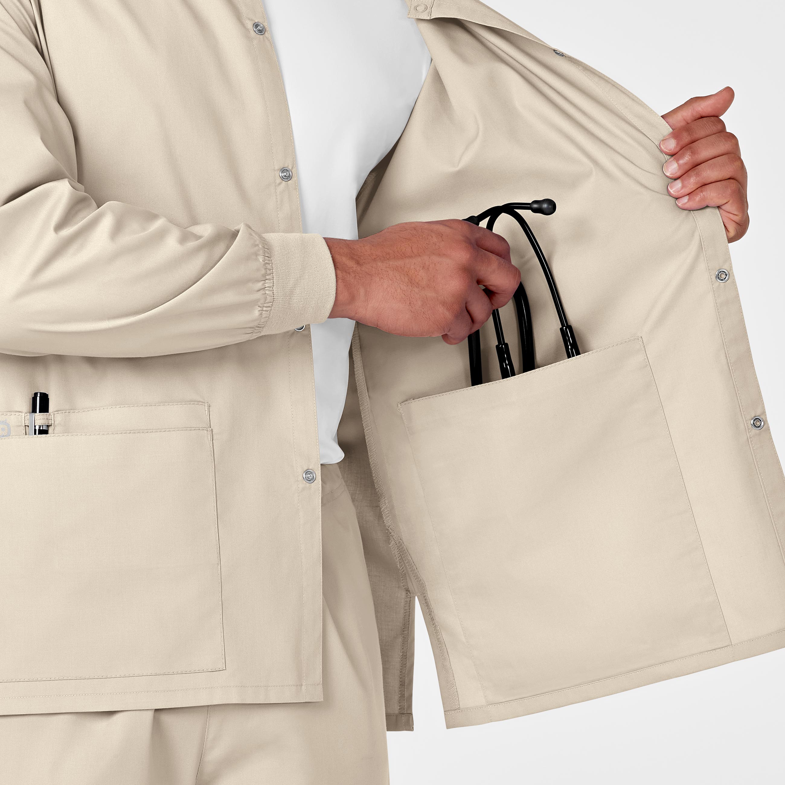 WonderWORK Unisex Snap Front Scrub Jacket - Khaki - Image 10