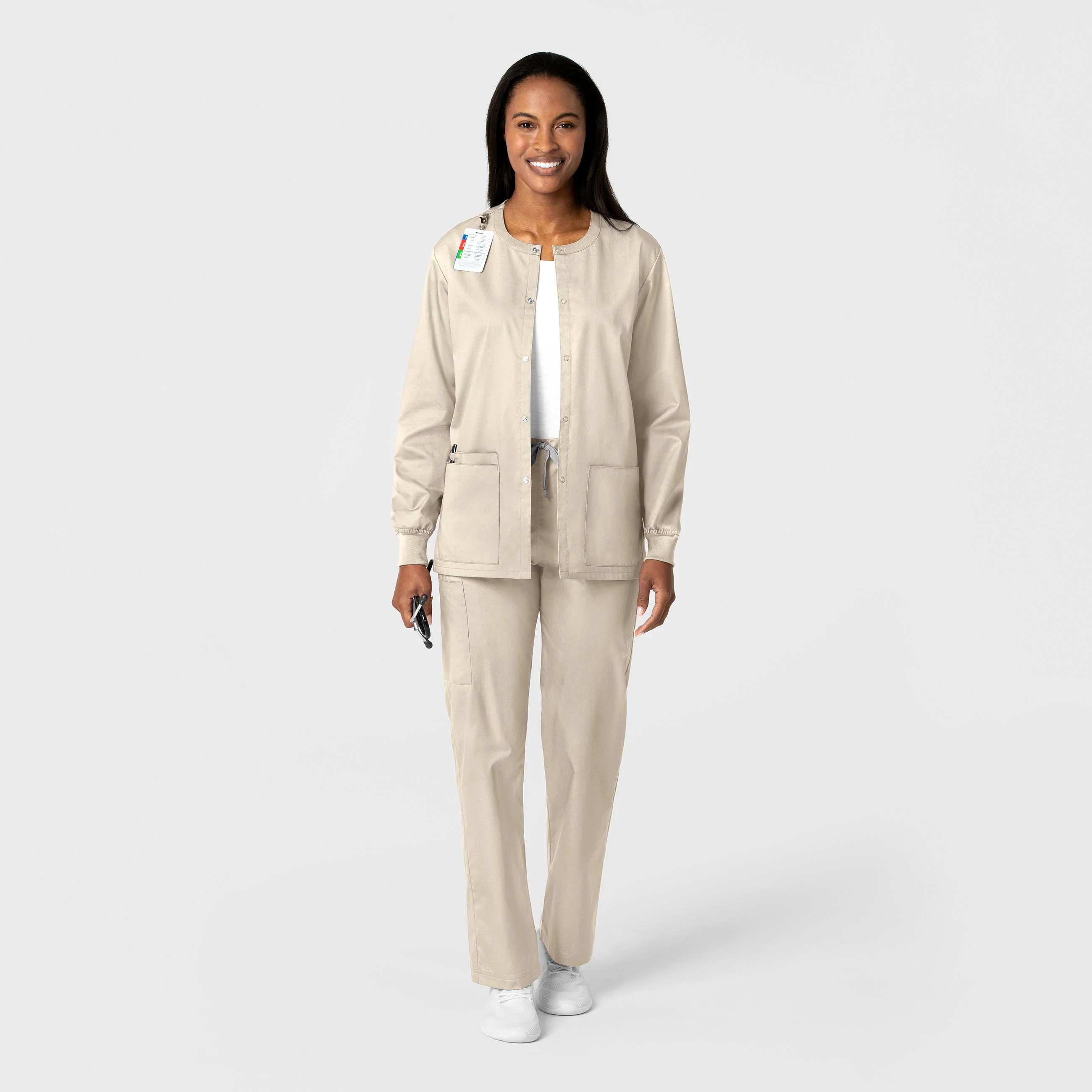 WonderWORK Unisex Snap Front Scrub Jacket - Khaki - Image 3