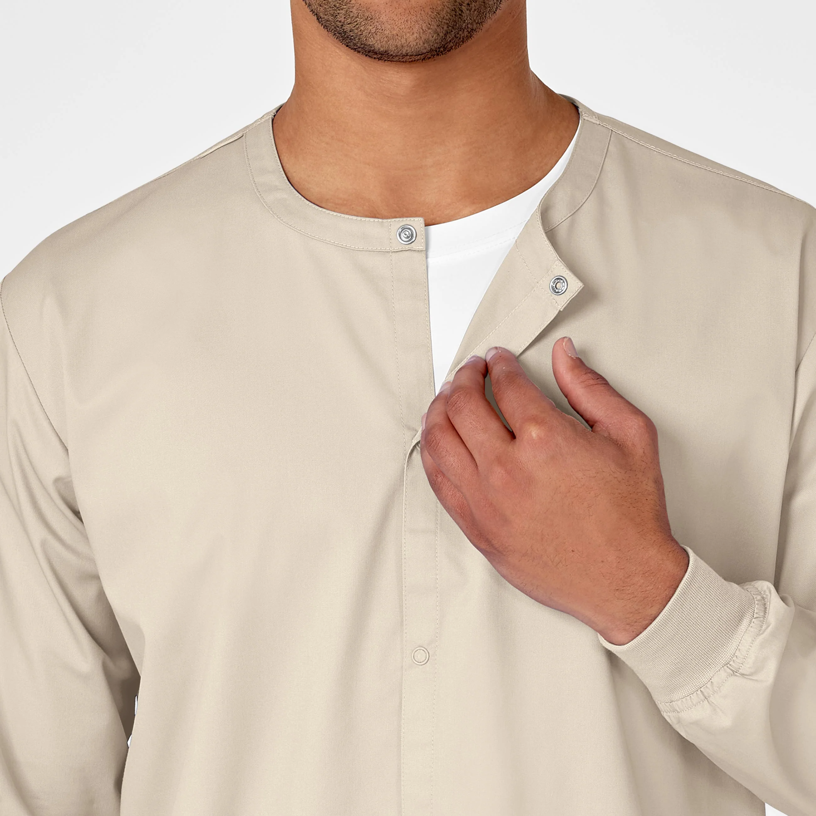 WonderWORK Unisex Snap Front Scrub Jacket - Khaki - Image 6