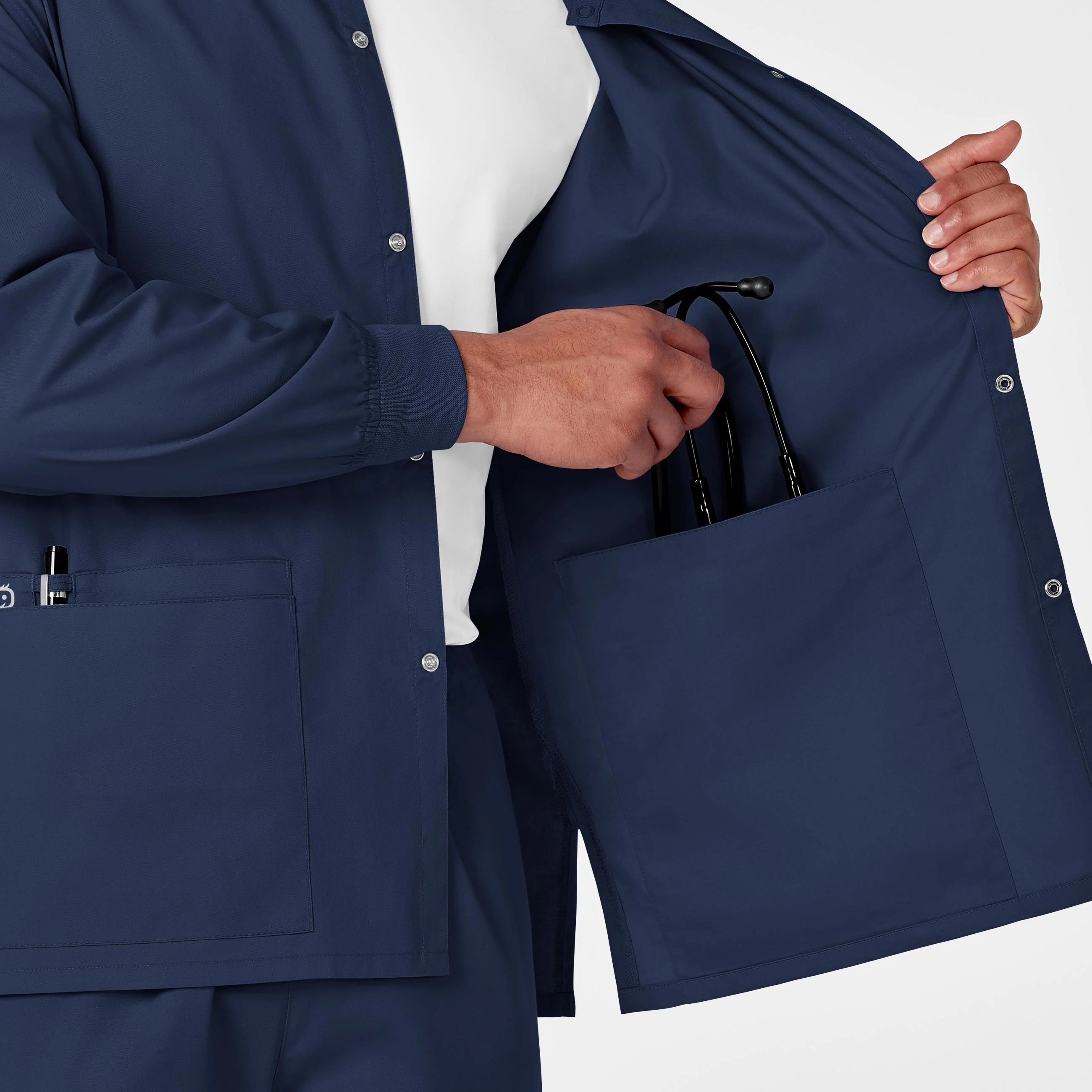 WonderWORK Unisex Snap Front Scrub Jacket - Navy - Image 10
