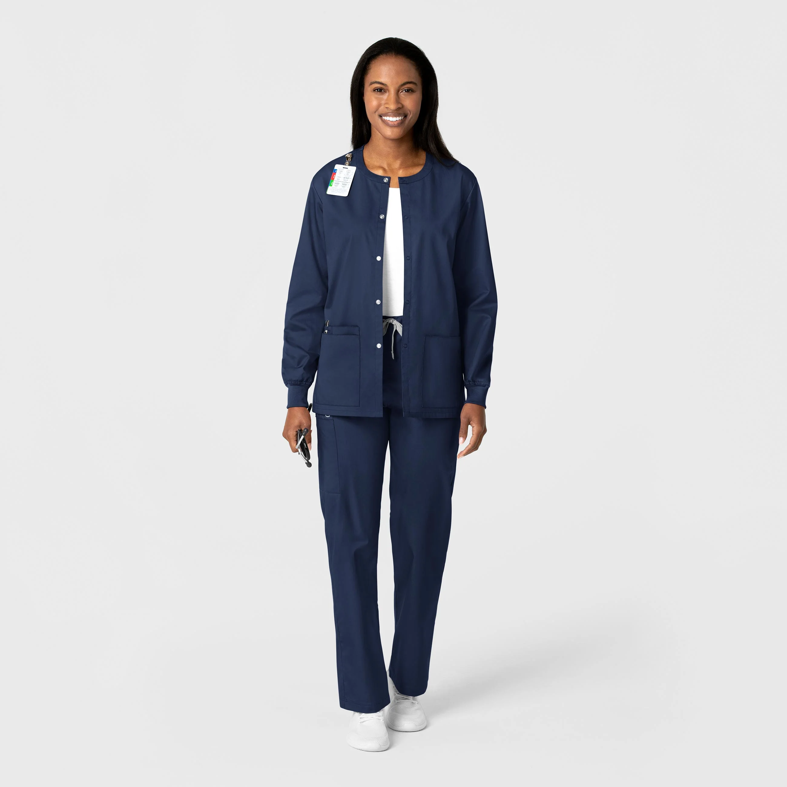WonderWORK Unisex Snap Front Scrub Jacket - Navy - Image 3
