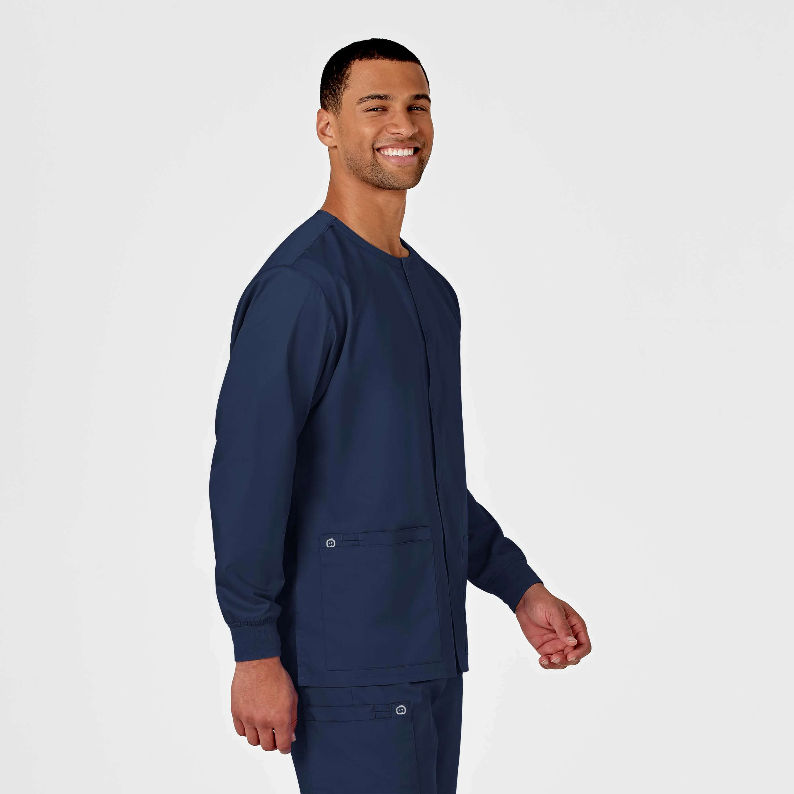 WonderWORK Unisex Snap Front Scrub Jacket - Navy - Image 4
