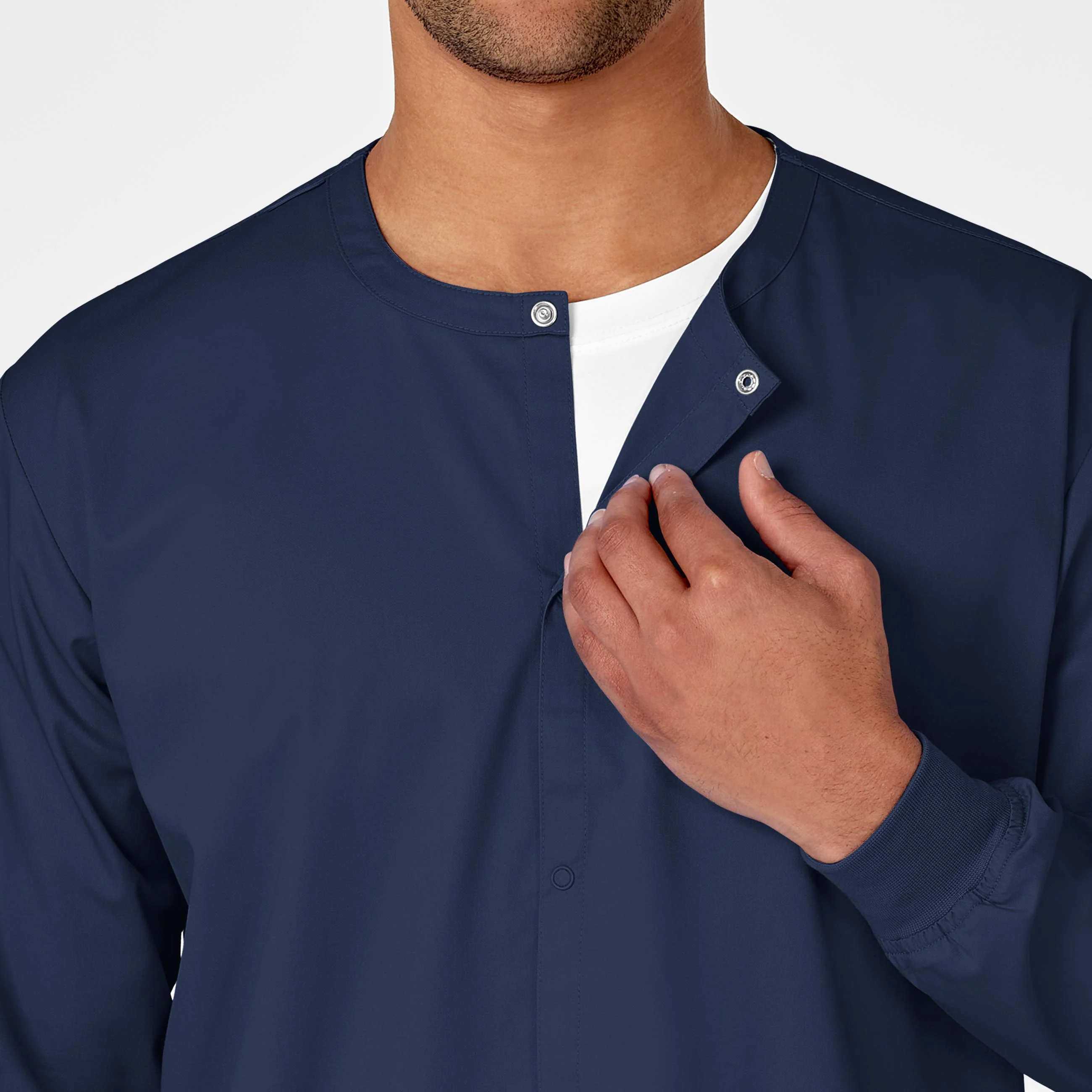 WonderWORK Unisex Snap Front Scrub Jacket - Navy - Image 6