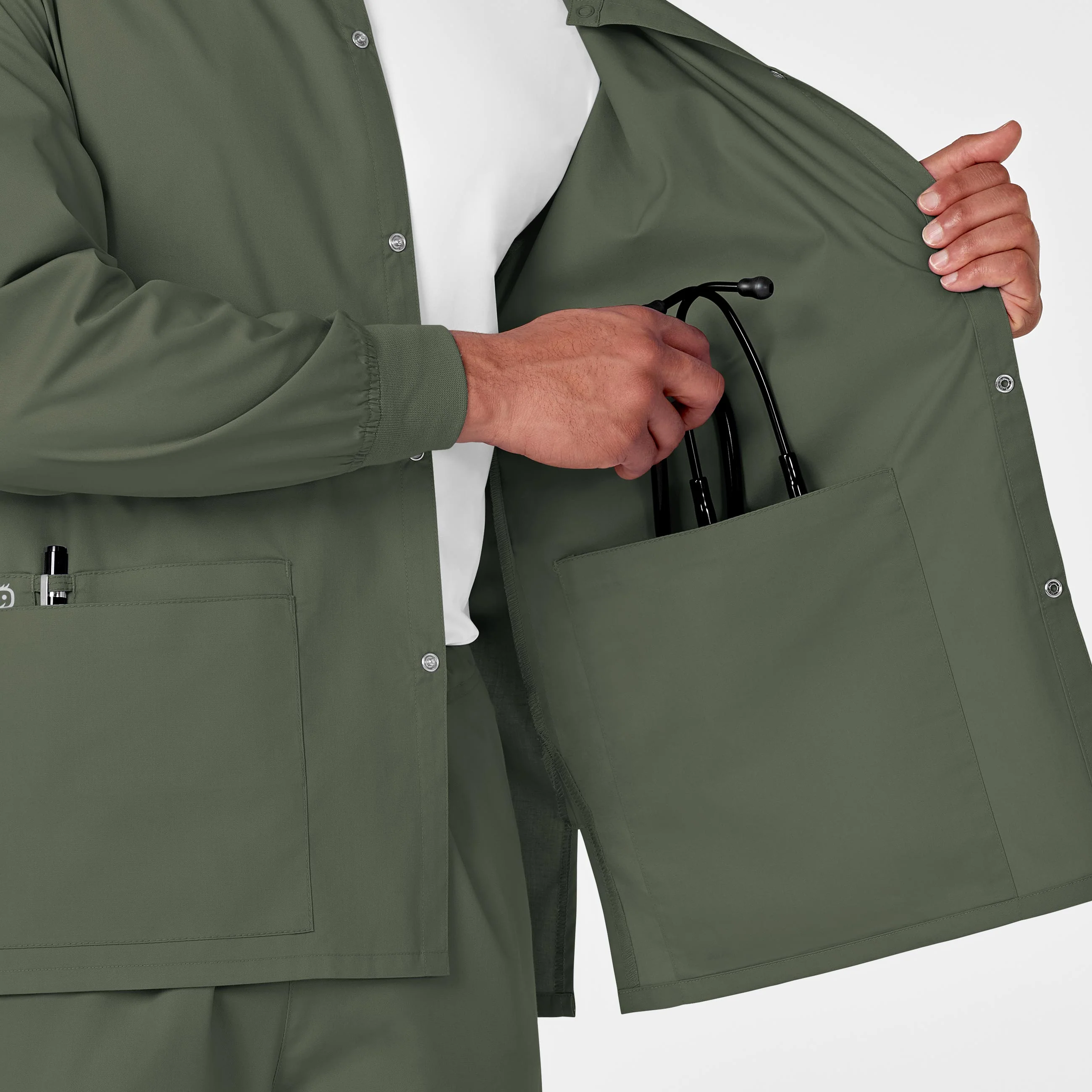 WonderWORK Unisex Snap Front Scrub Jacket - Olive - Image 10