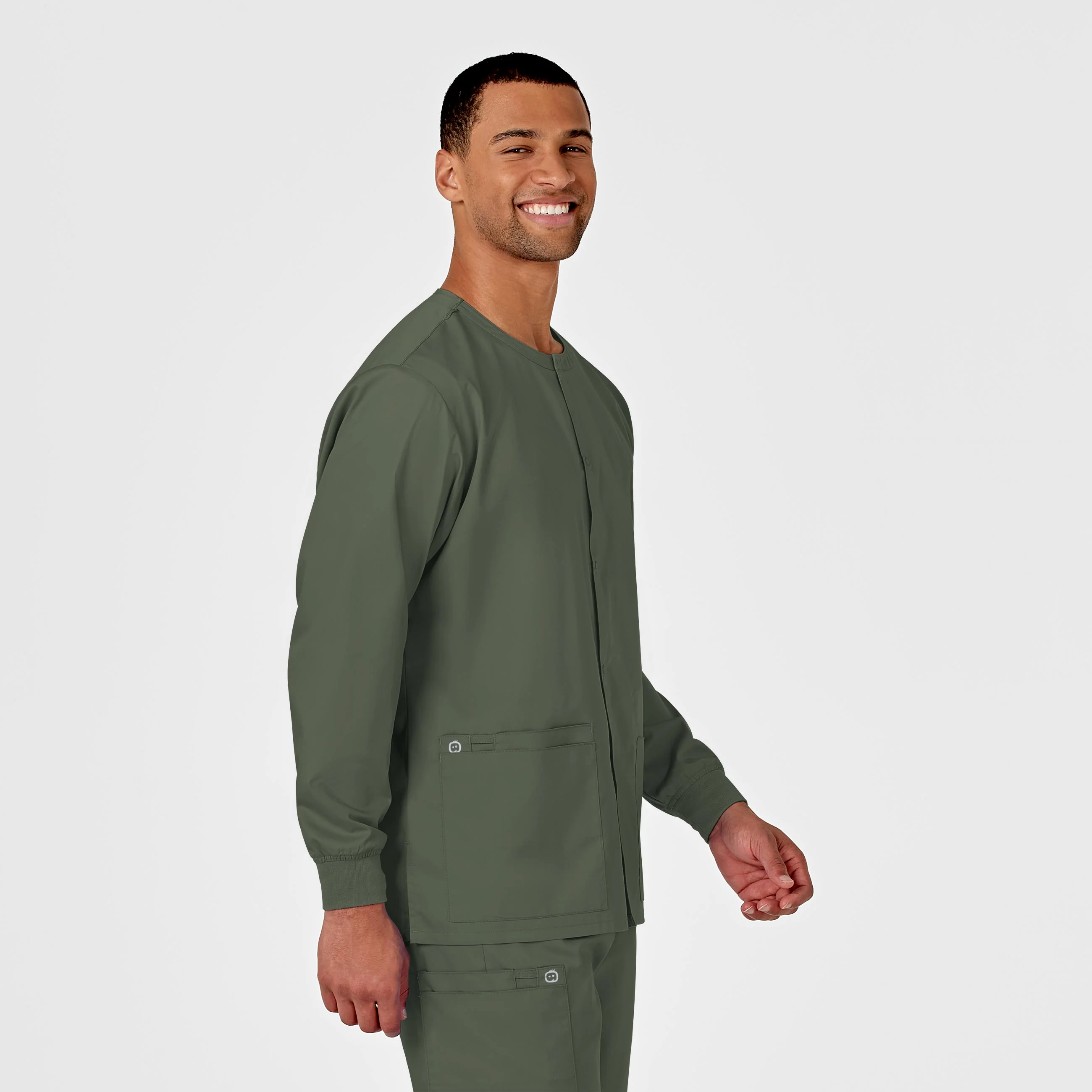 WonderWORK Unisex Snap Front Scrub Jacket - Olive - Image 4