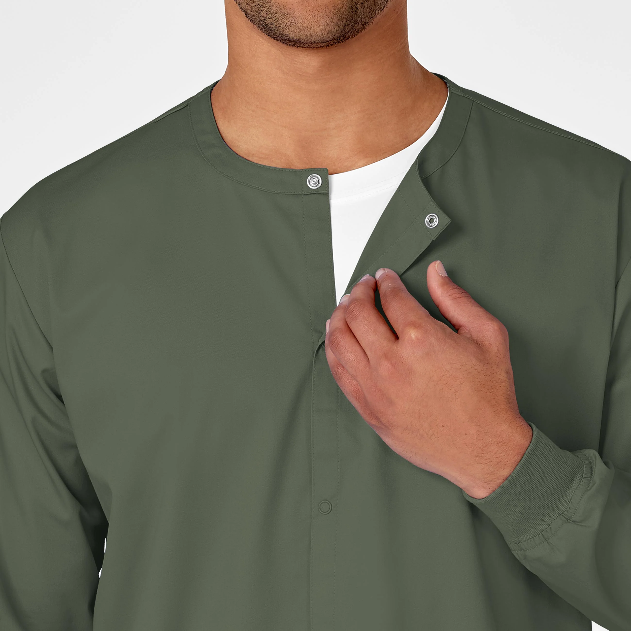 WonderWORK Unisex Snap Front Scrub Jacket - Olive - Image 6
