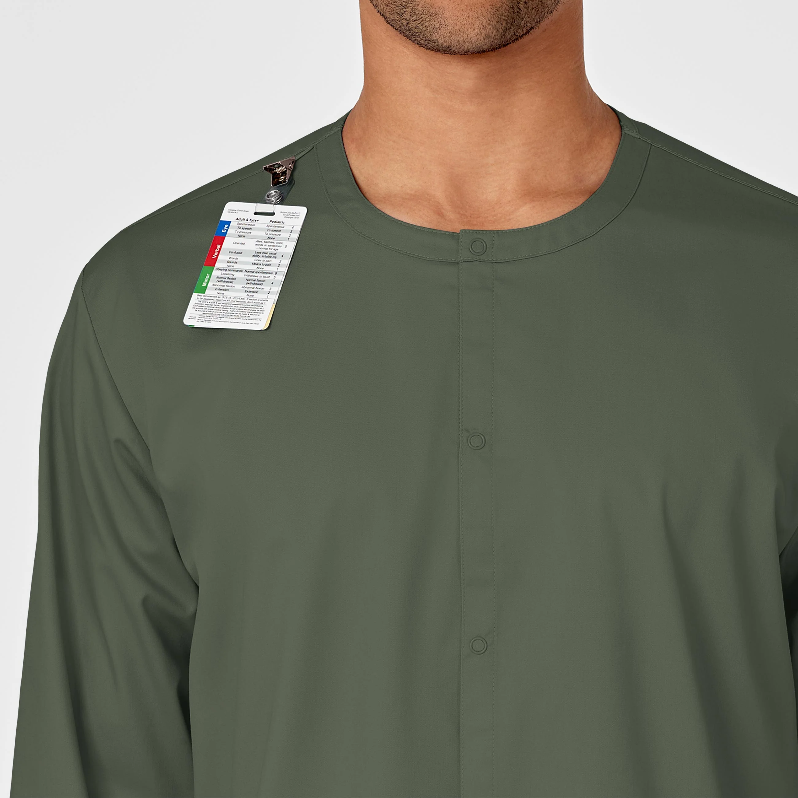 WonderWORK Unisex Snap Front Scrub Jacket - Olive - Image 7