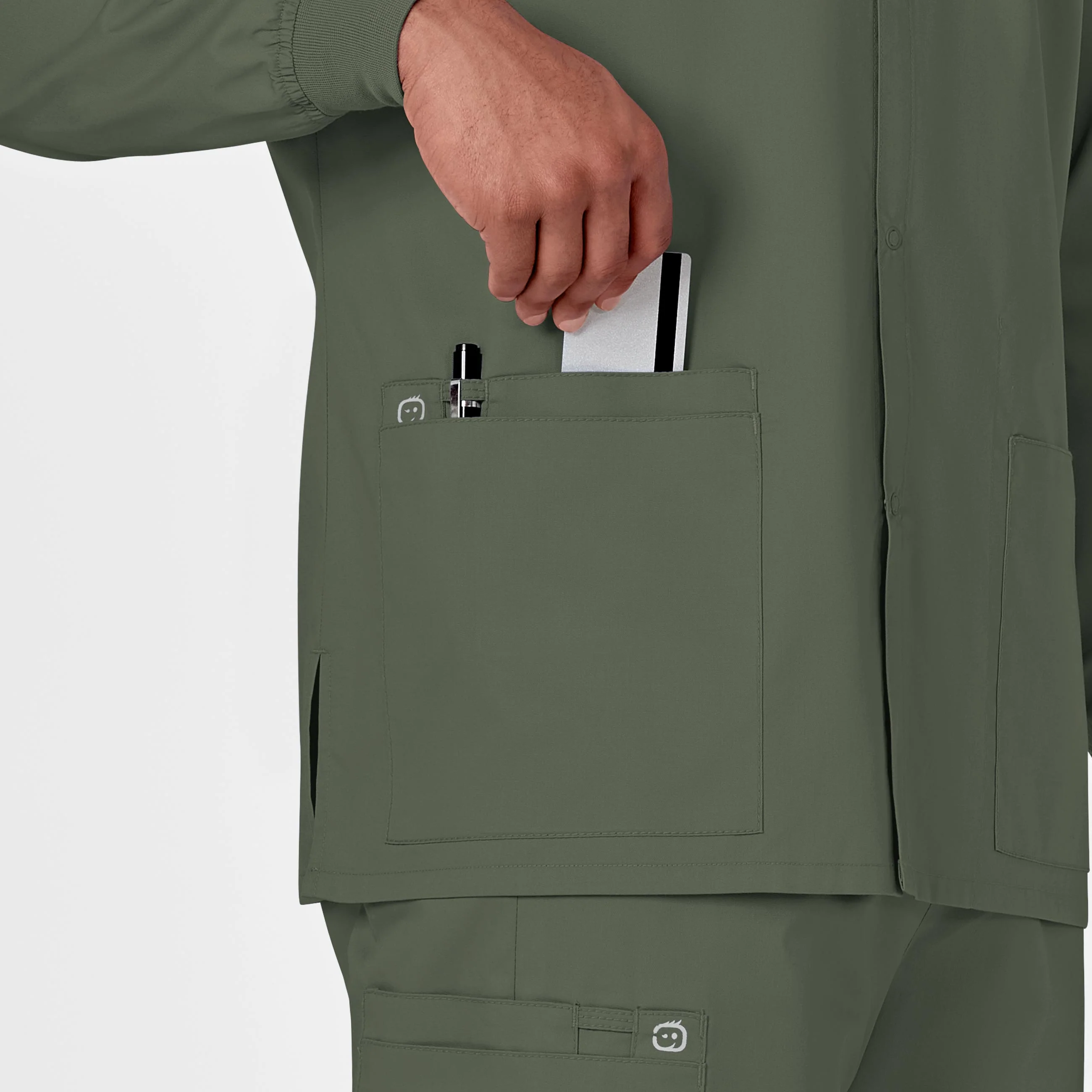 WonderWORK Unisex Snap Front Scrub Jacket - Olive - Image 8