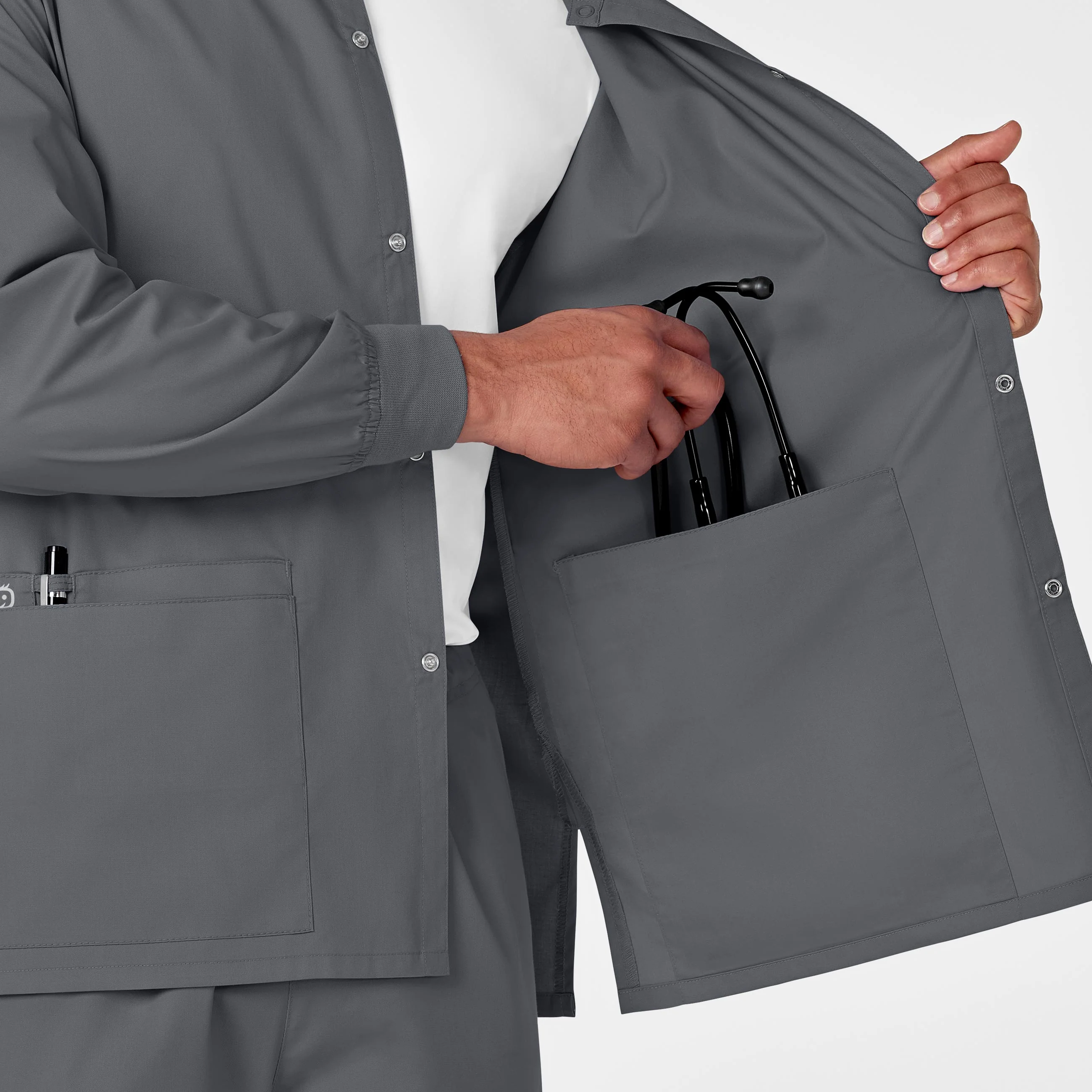 WonderWORK Unisex Snap Front Scrub Jacket - Pewter - Image 10