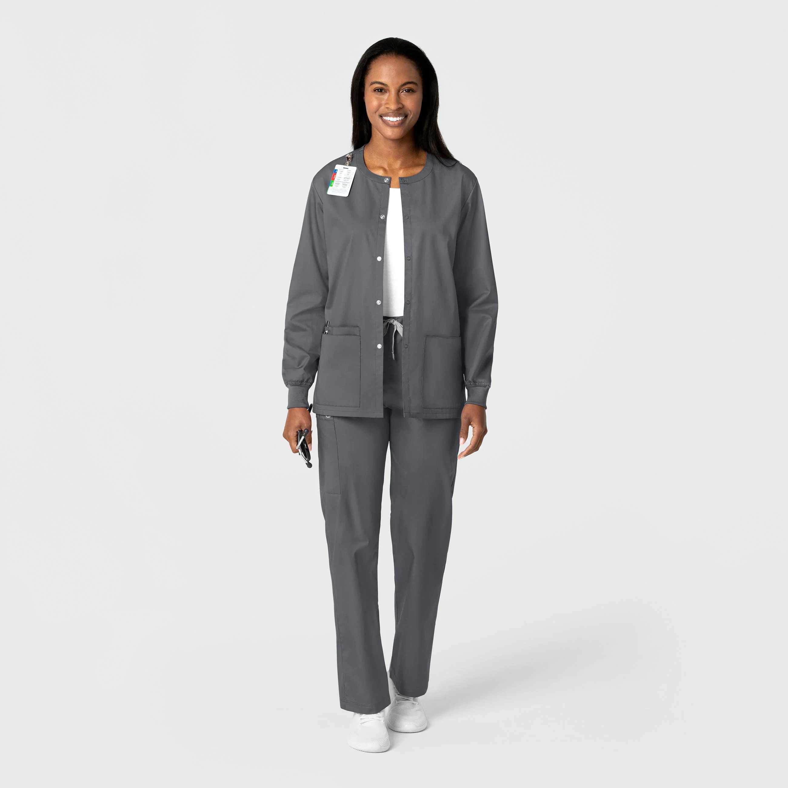 WonderWORK Unisex Snap Front Scrub Jacket - Pewter - Image 3