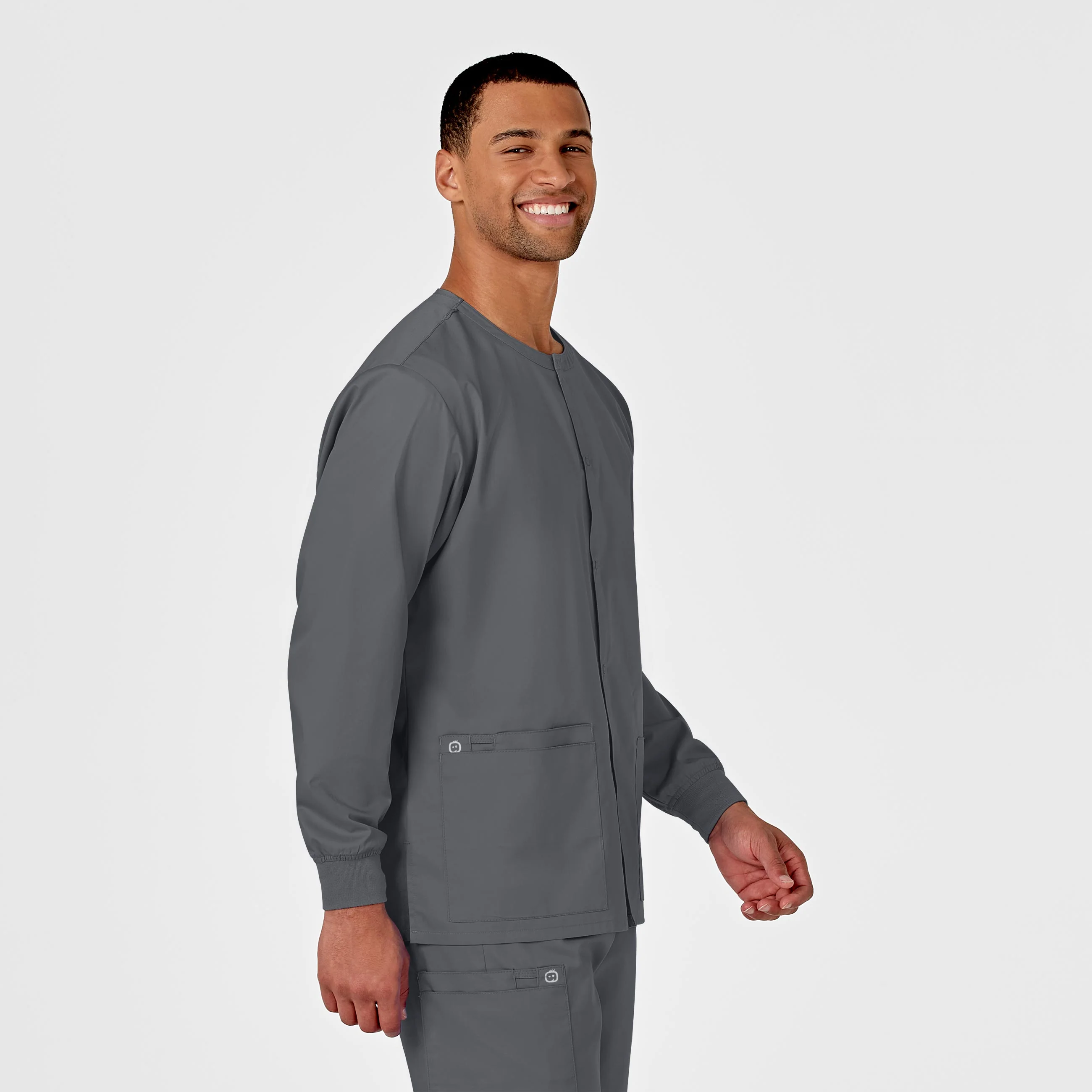 WonderWORK Unisex Snap Front Scrub Jacket - Pewter - Image 4