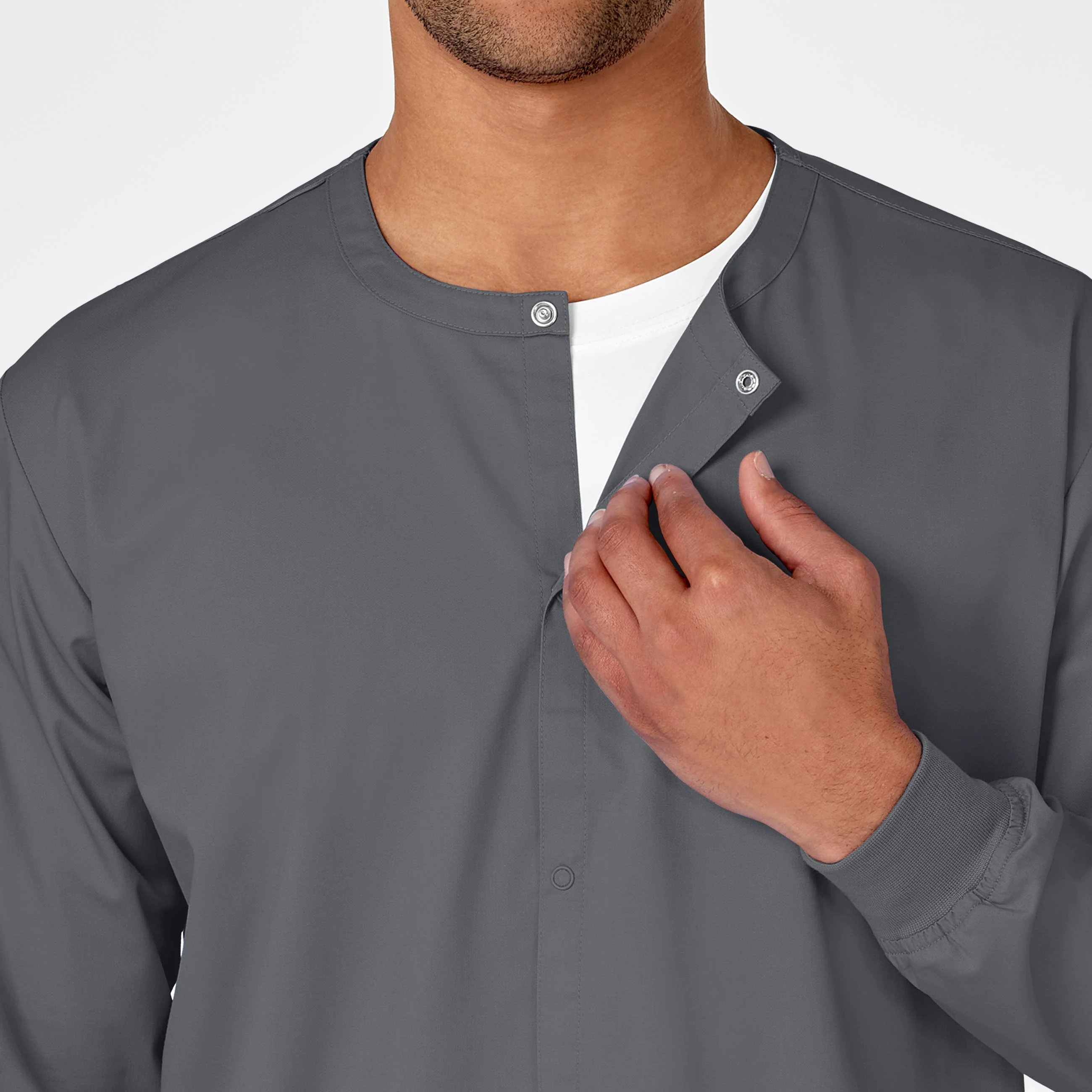 WonderWORK Unisex Snap Front Scrub Jacket - Pewter - Image 6