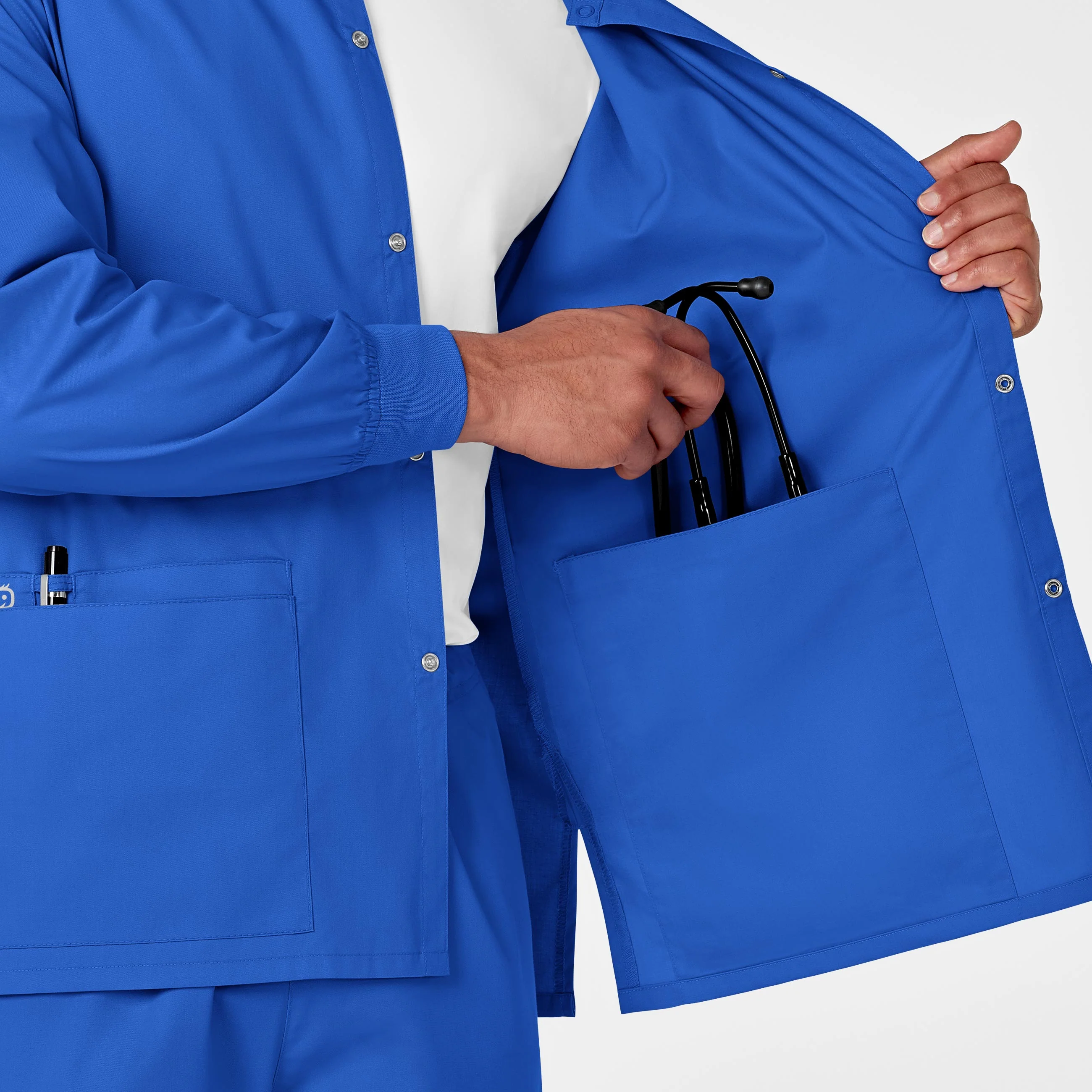 WonderWORK Unisex Snap Front Scrub Jacket - Royal - Image 10