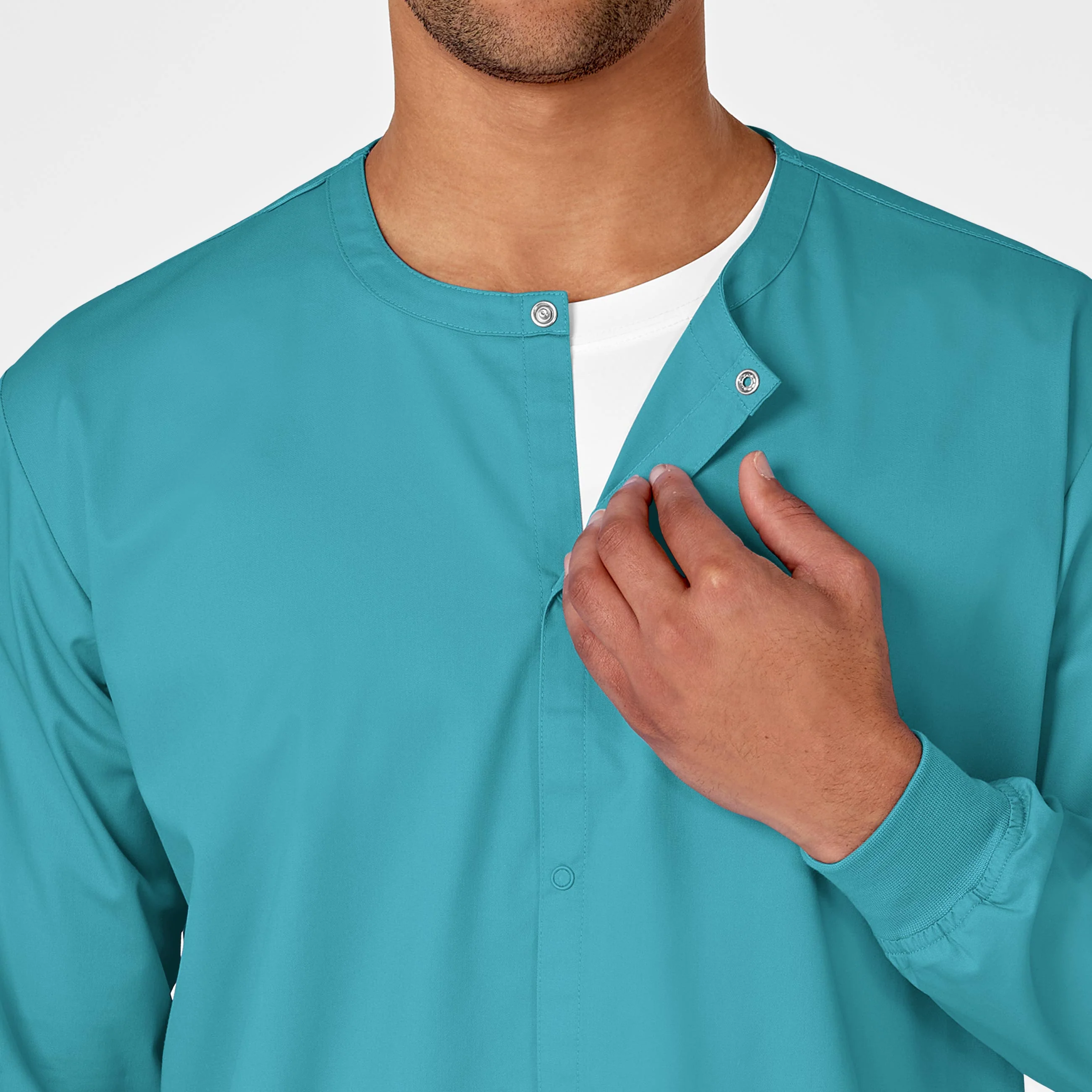 WonderWORK Unisex Snap Front Scrub Jacket - Teal Blue - Image 6