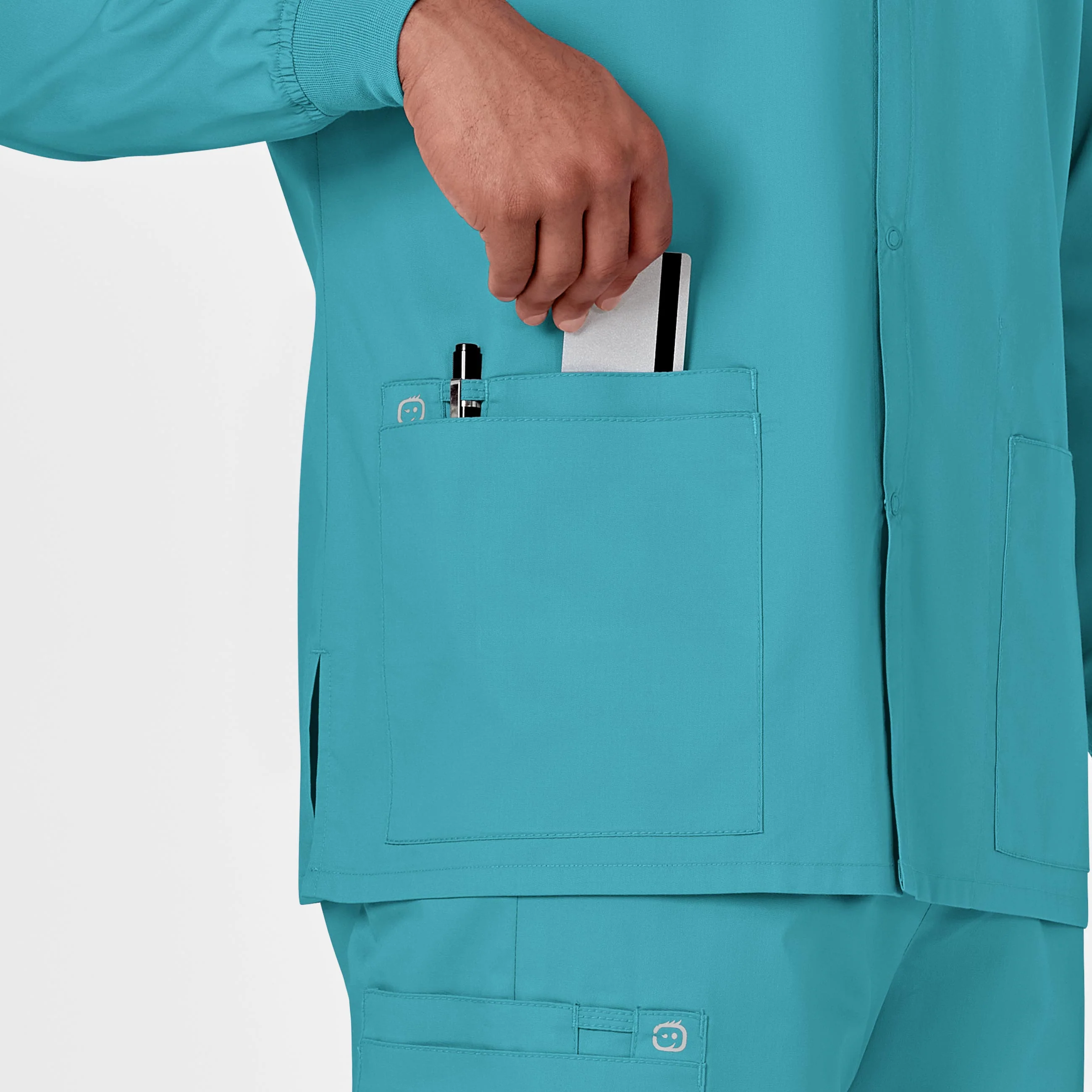 WonderWORK Unisex Snap Front Scrub Jacket - Teal Blue - Image 8