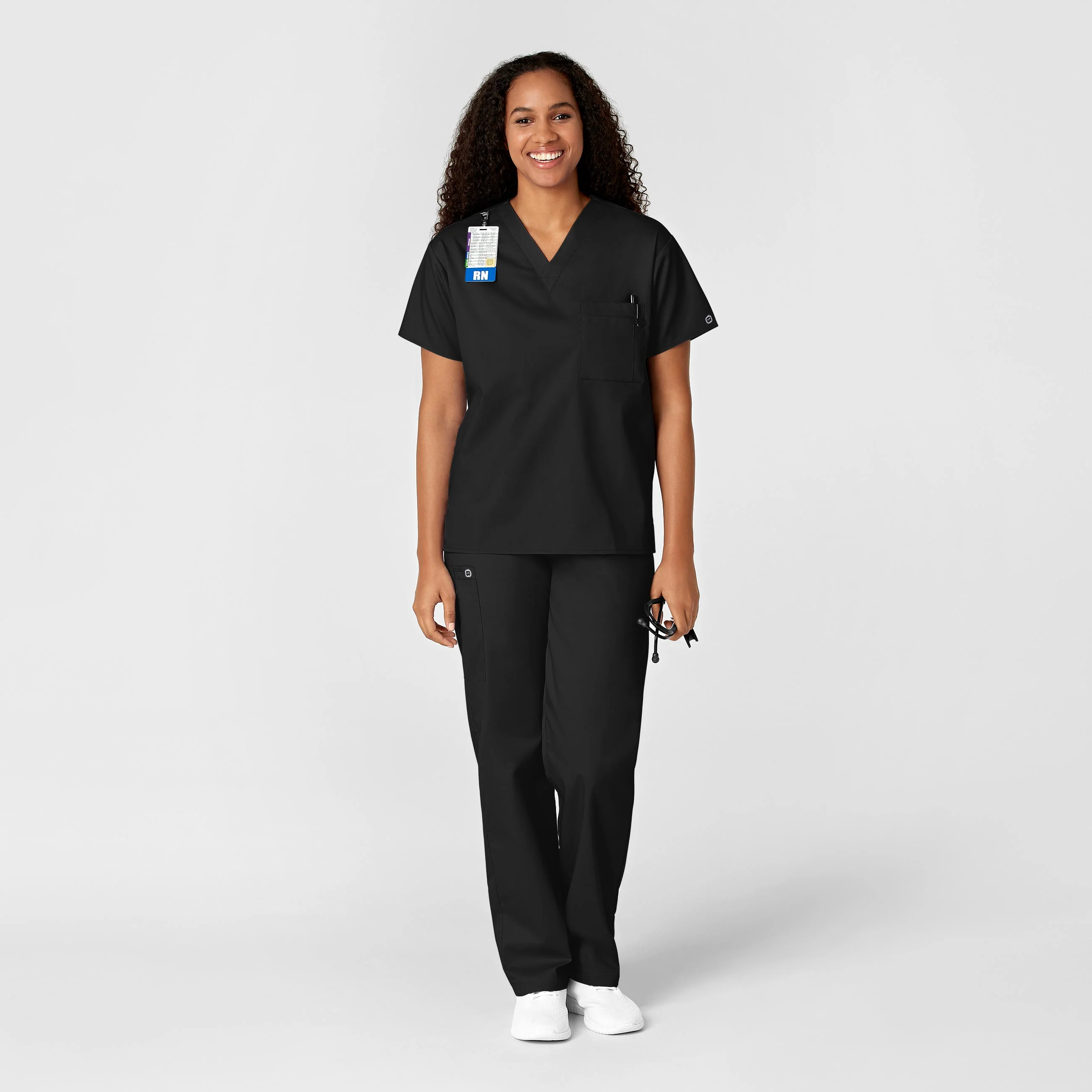 WonderWORK Unisex V-Neck Scrub Top - Black - Image 3