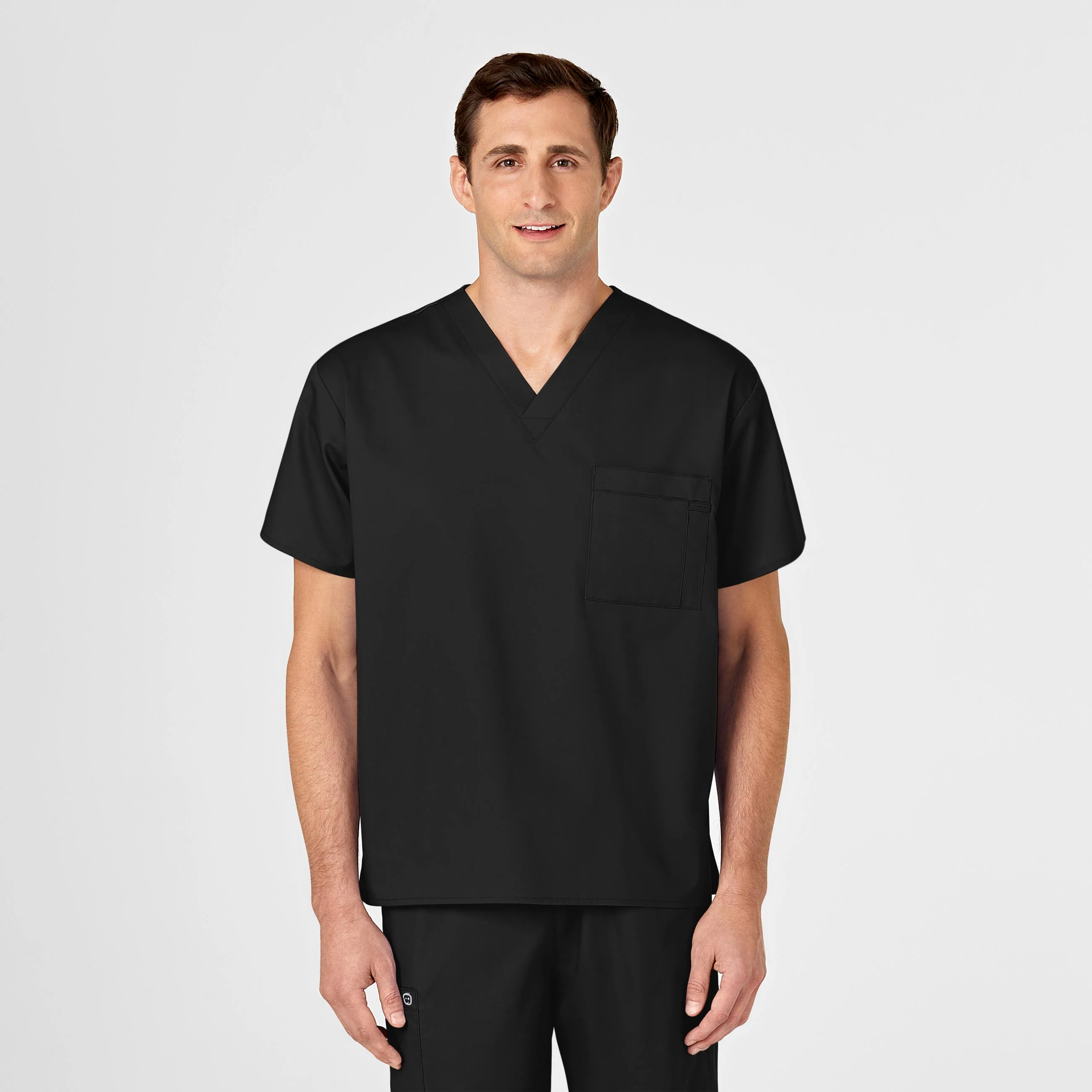 WonderWORK Unisex V-Neck Scrub Top - Black - Image 5