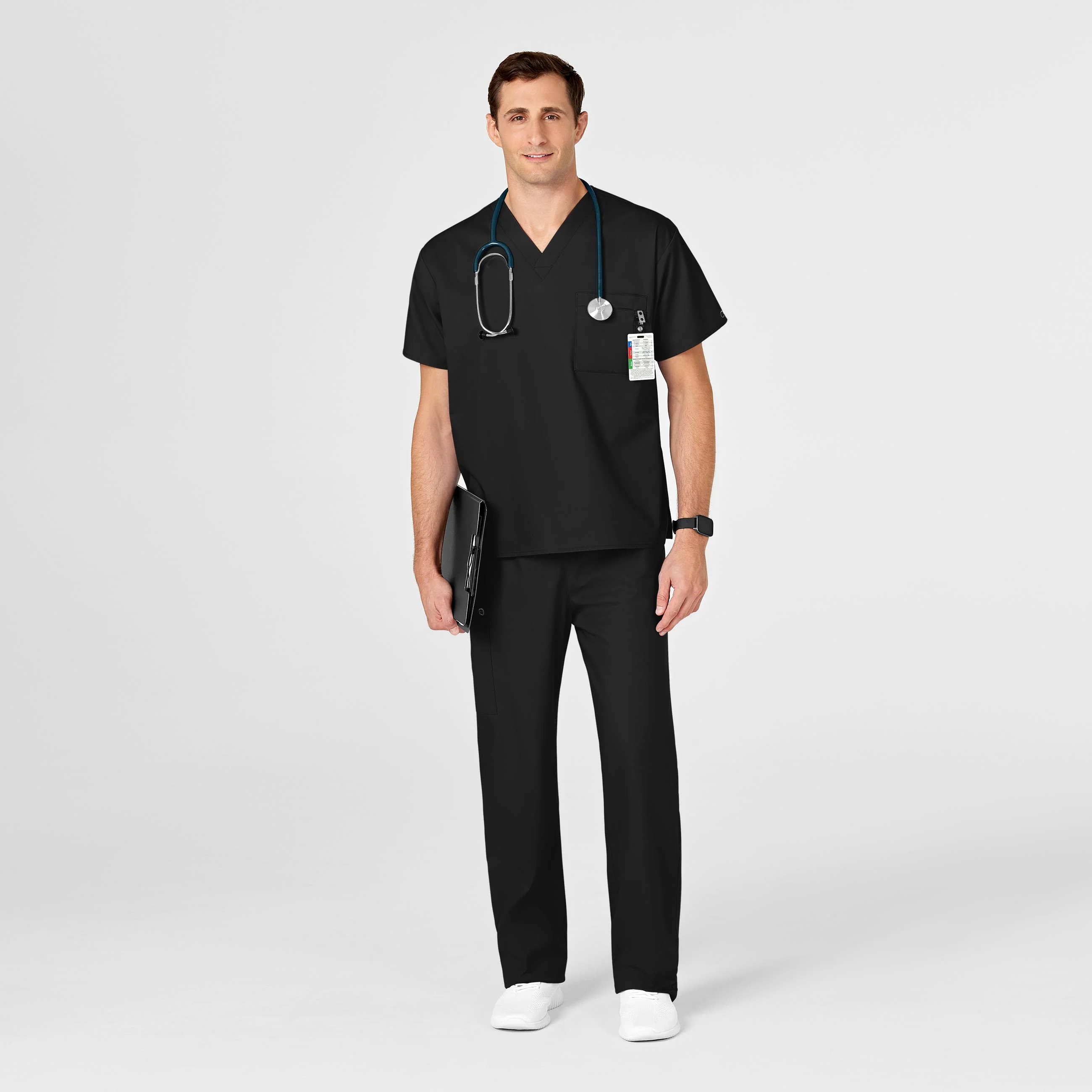 WonderWORK Unisex V-Neck Scrub Top - Black - Image 6