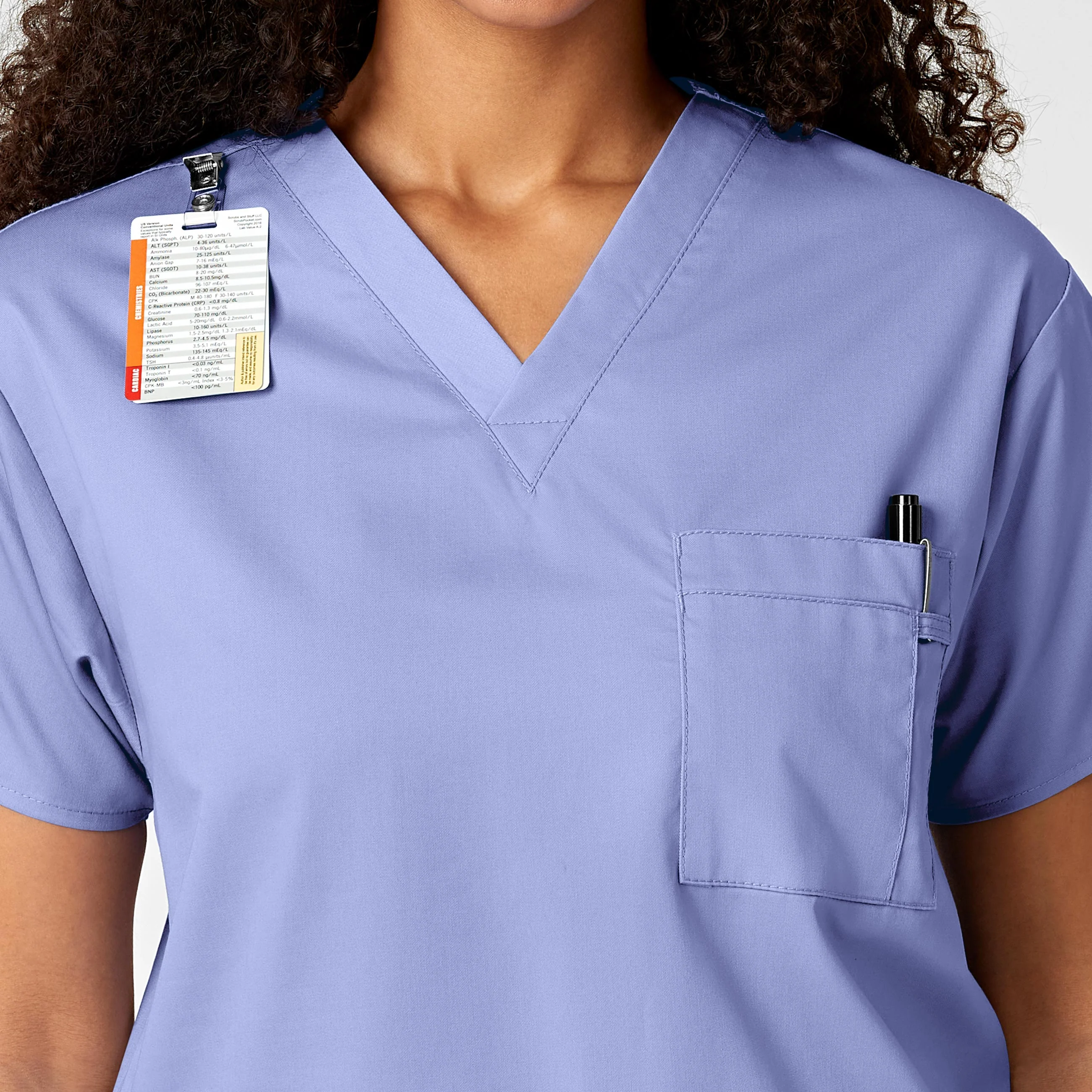 WonderWORK Unisex V-Neck Scrub Top - Ceil Blue - Image 10