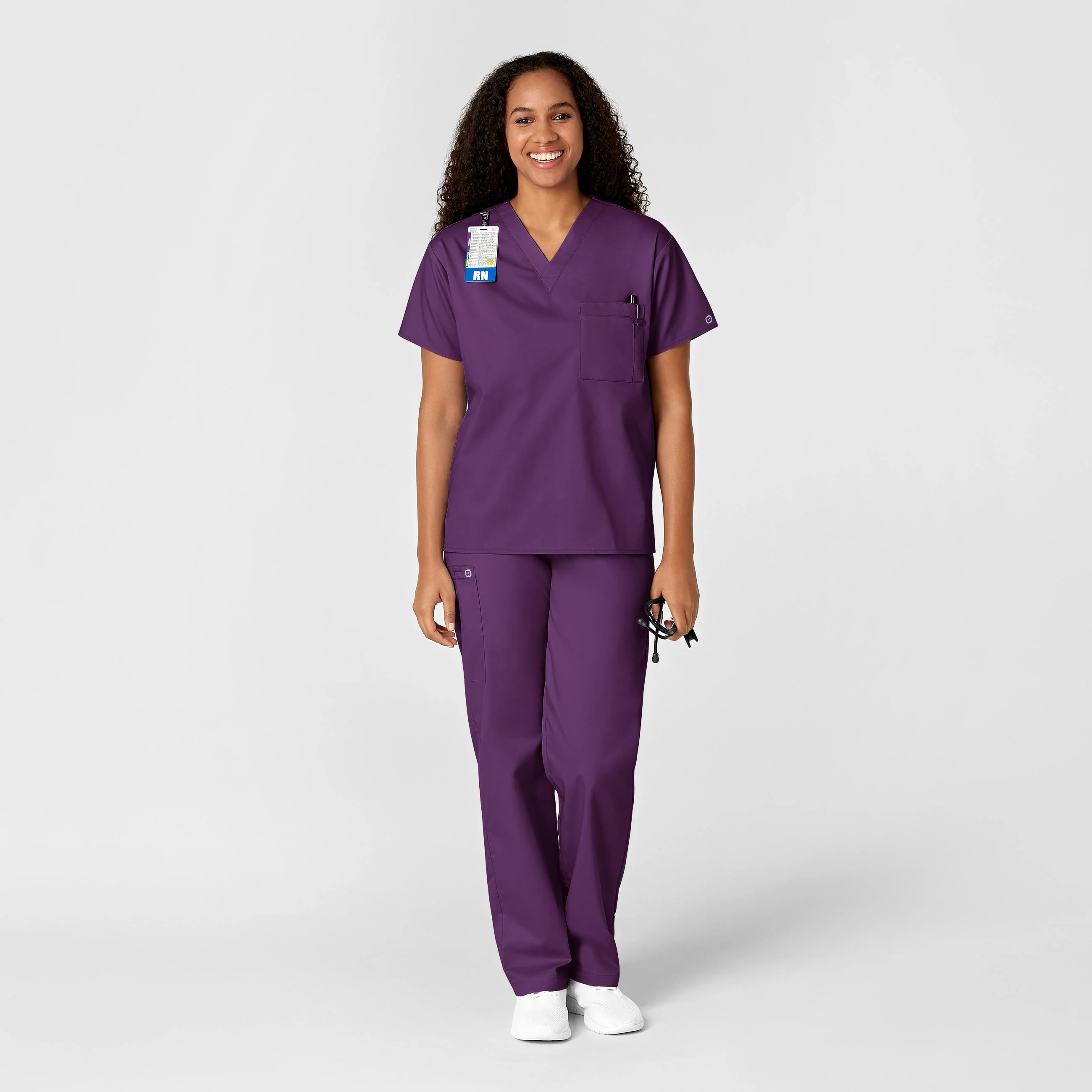 WonderWORK Unisex V-Neck Scrub Top - Eggplant - Image 3