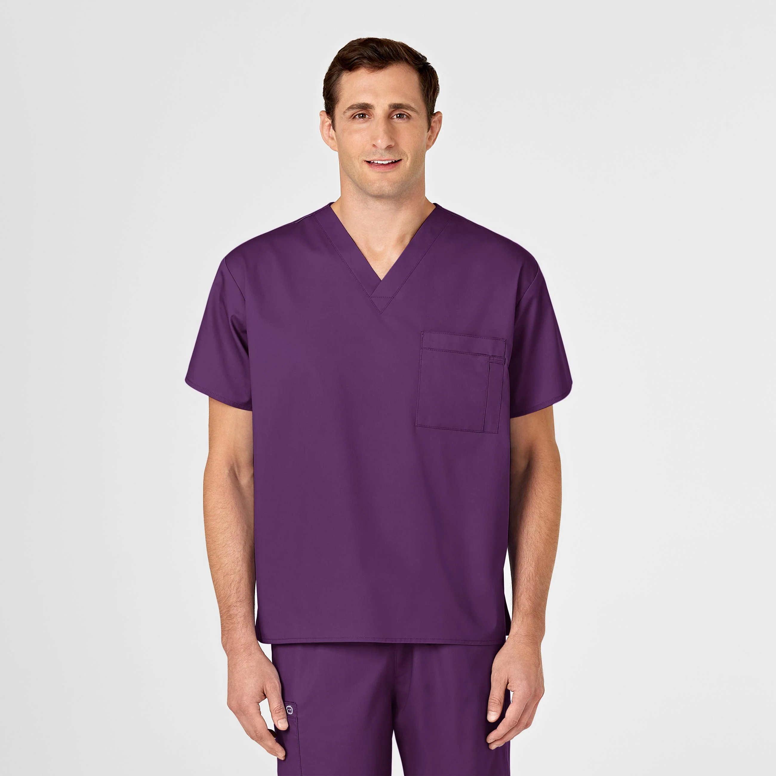 WonderWORK Unisex V-Neck Scrub Top - Eggplant - Image 5