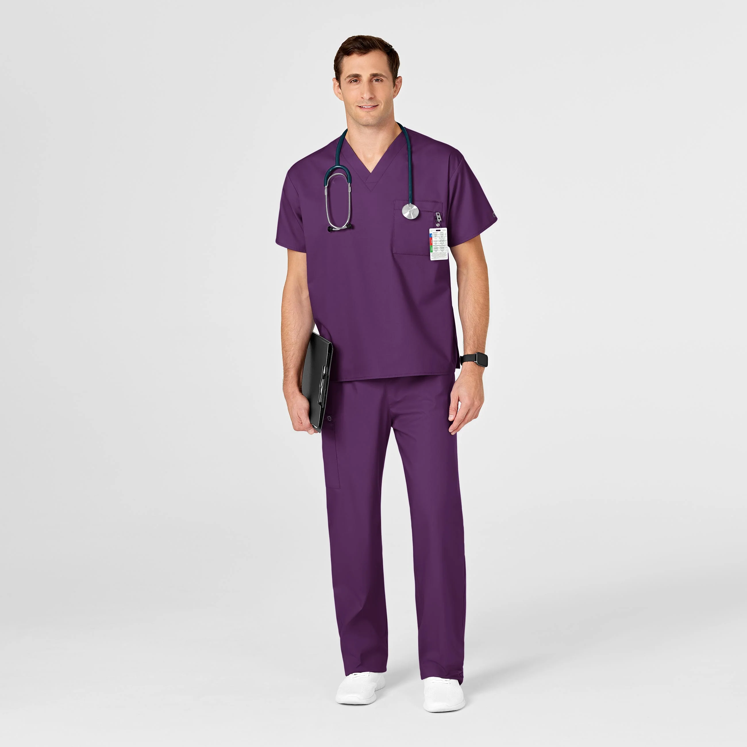 WonderWORK Unisex V-Neck Scrub Top - Eggplant - Image 6