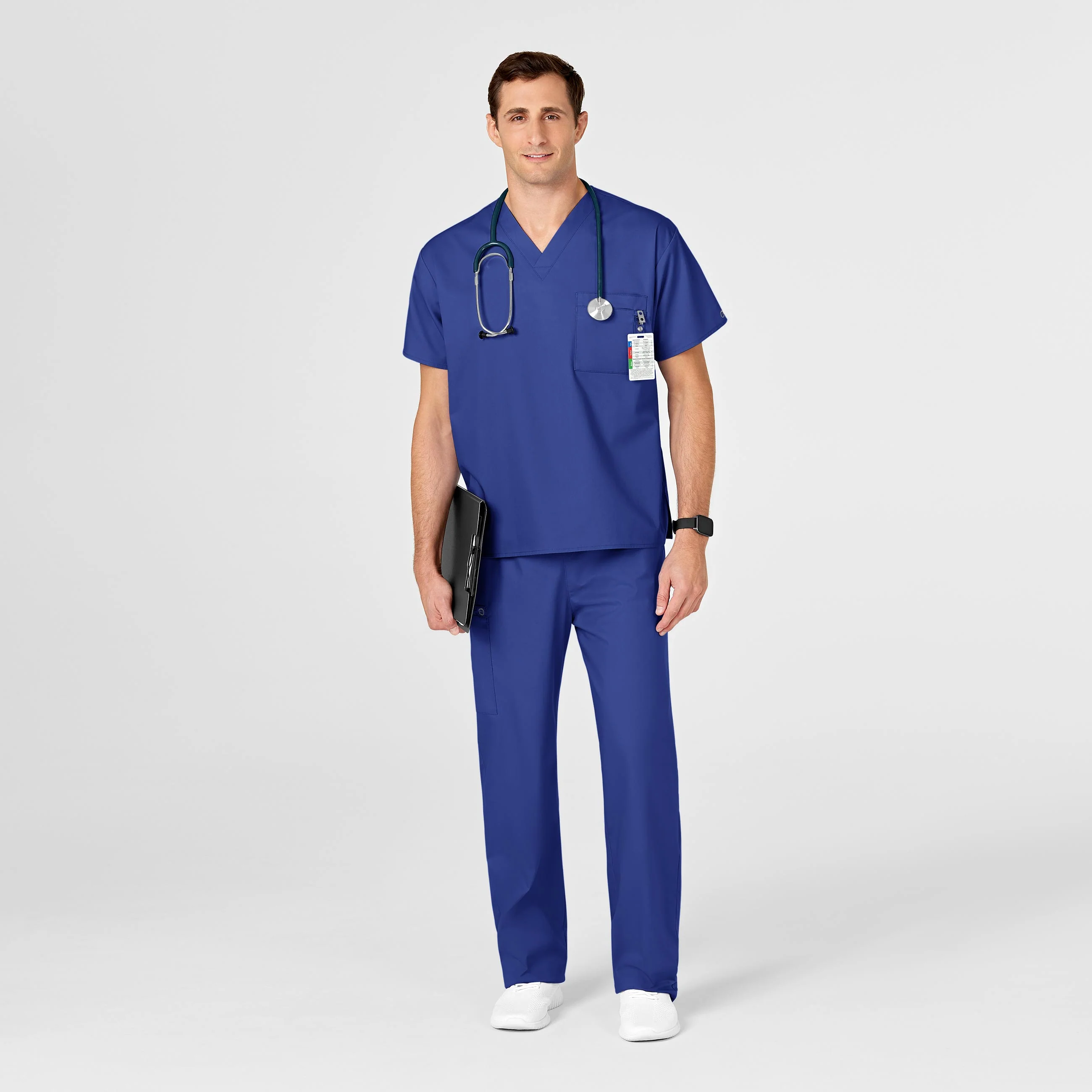 WonderWORK Unisex V-Neck Scrub Top - Galaxy Blue - Image 6