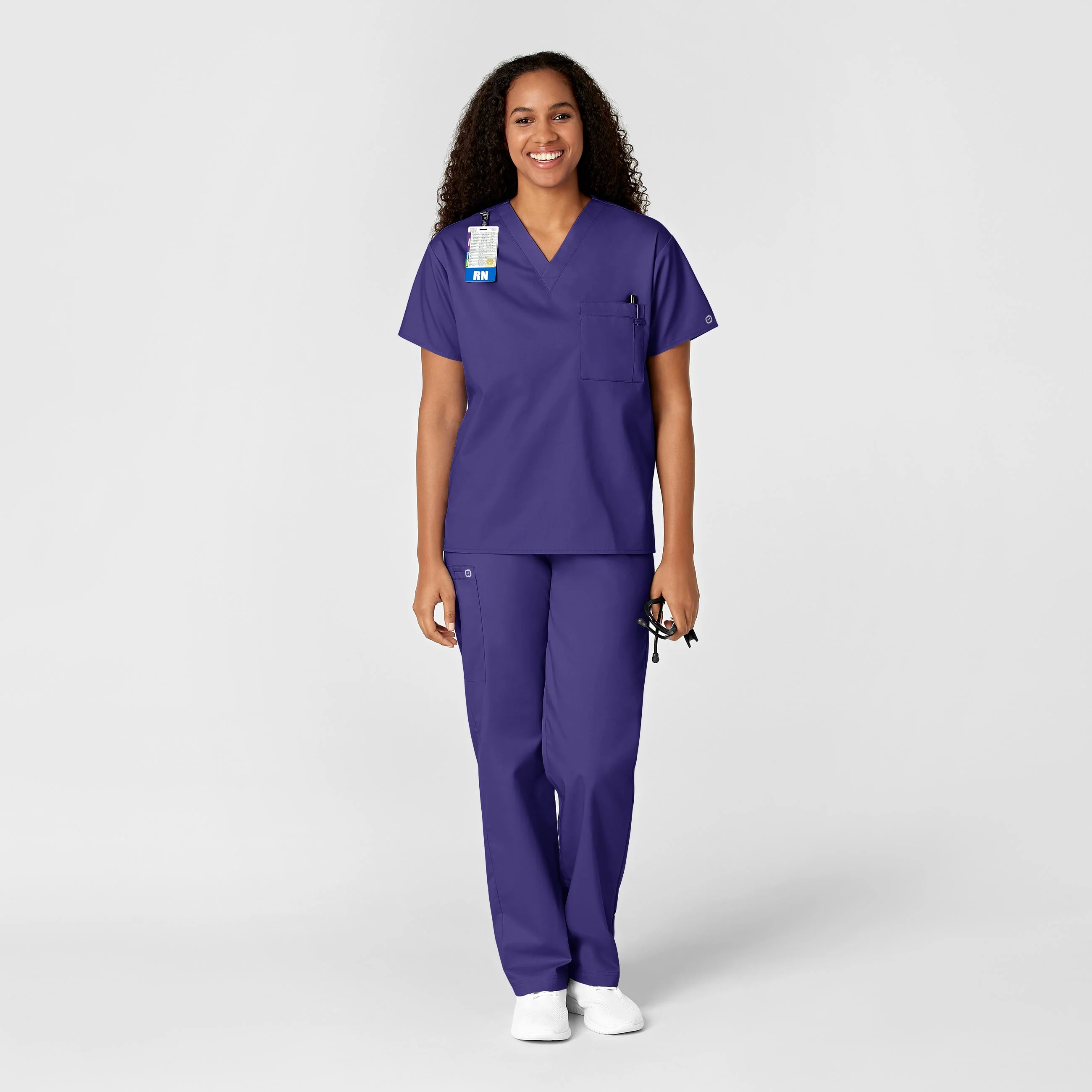 WonderWORK Unisex V-Neck Scrub Top - Grape - Image 3