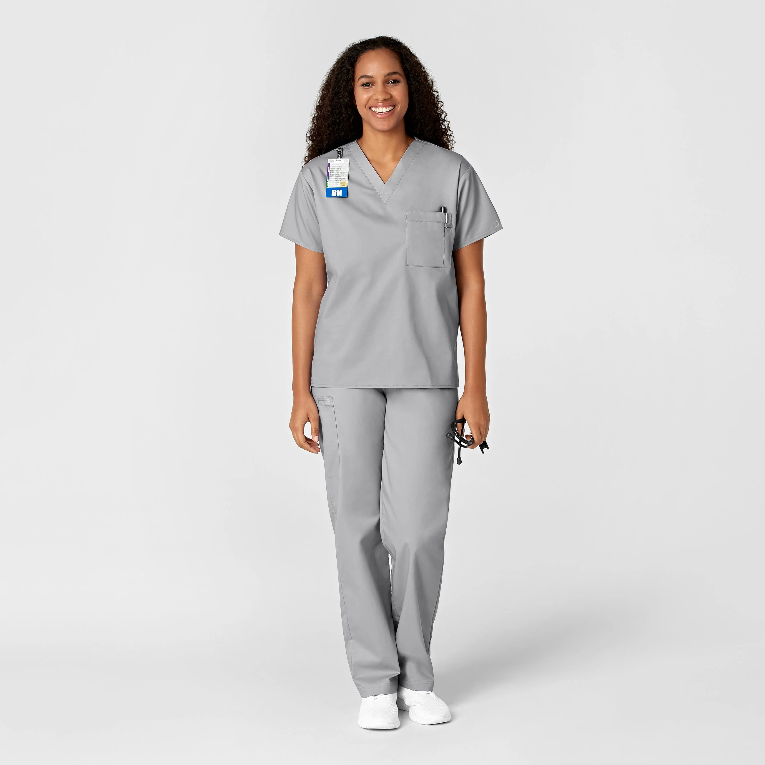 WonderWORK Unisex V-Neck Scrub Top - Grey - Image 3