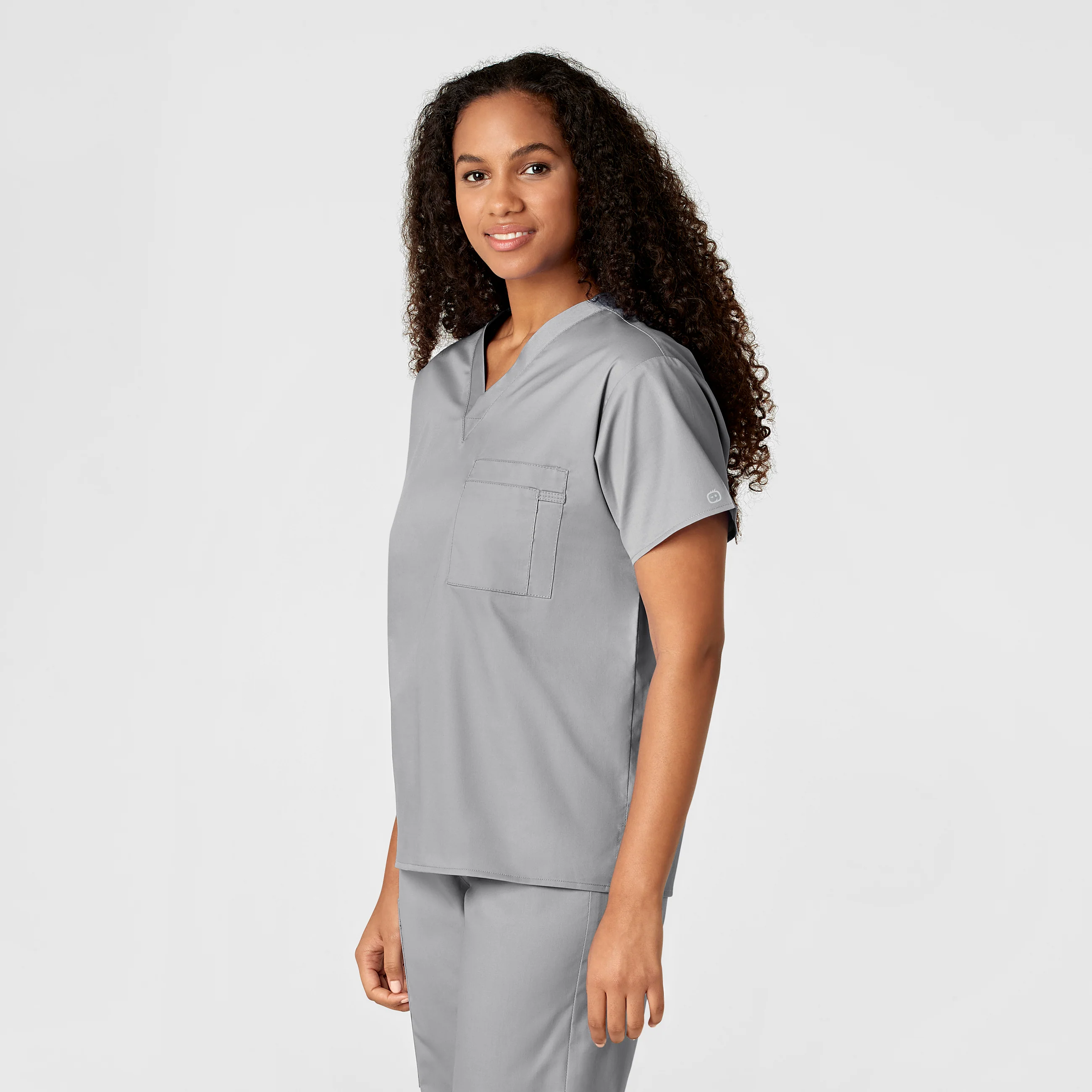 WonderWORK Unisex V-Neck Scrub Top - Grey - Image 4