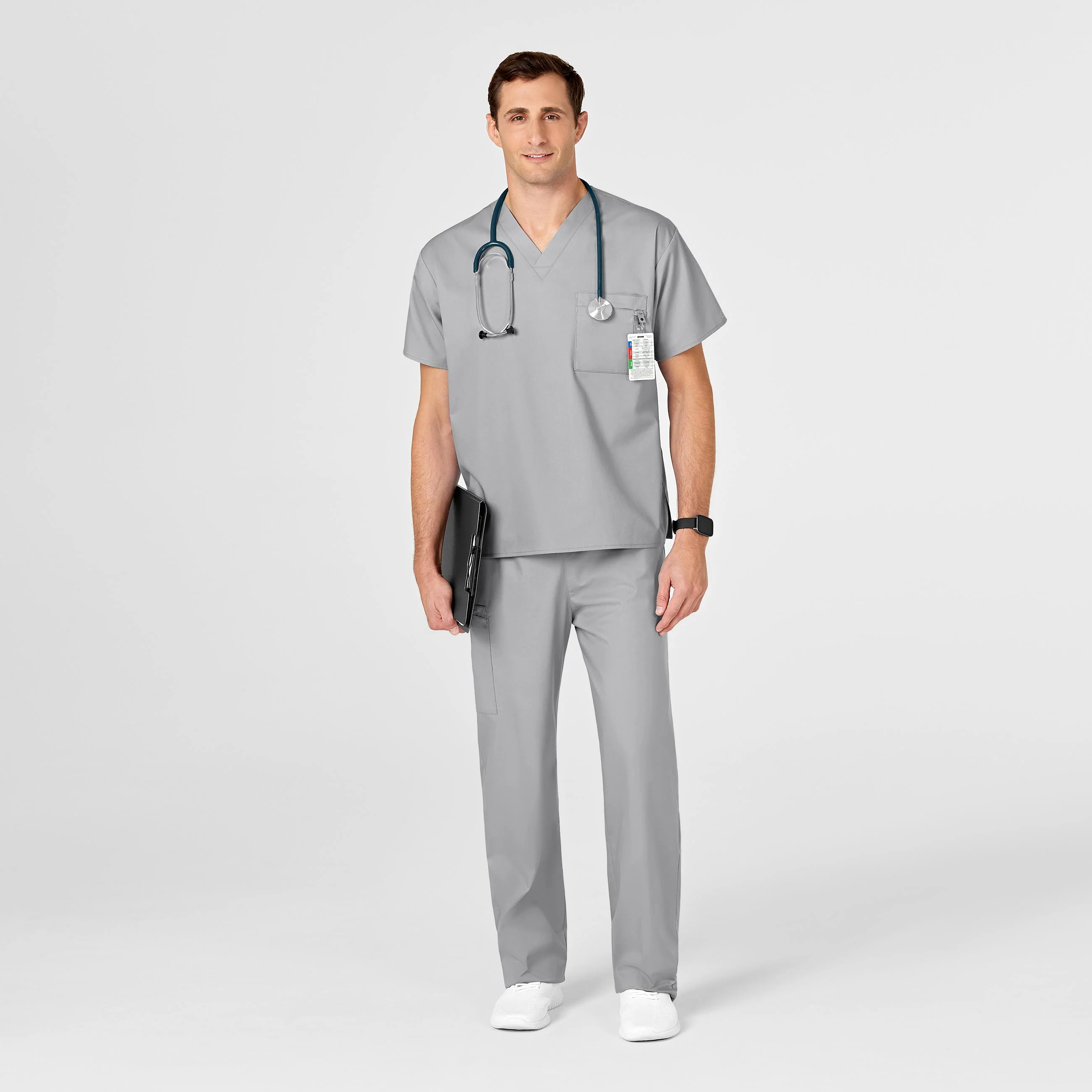 WonderWORK Unisex V-Neck Scrub Top - Grey - Image 6
