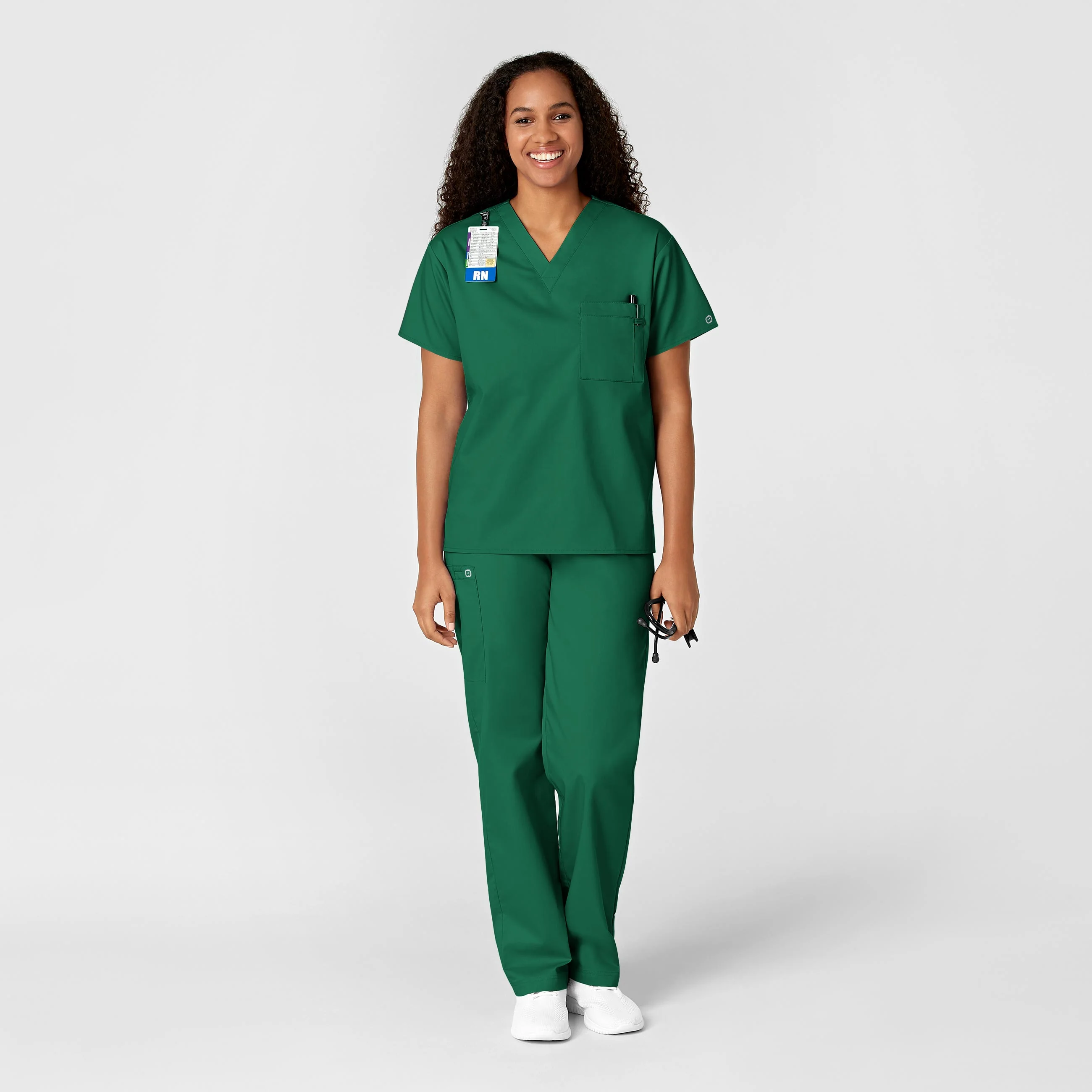 WonderWORK Unisex V-Neck Scrub Top - Hunter - Image 3