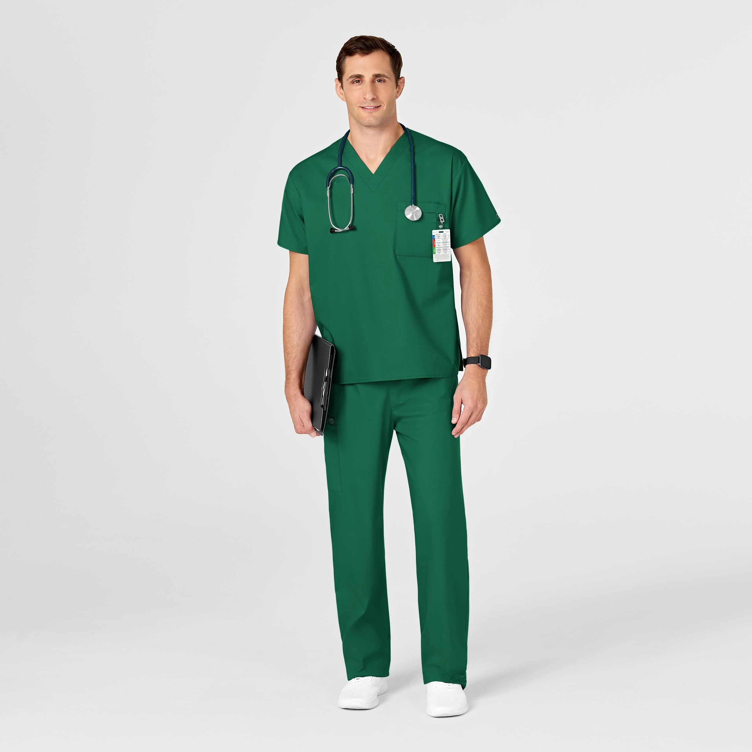WonderWORK Unisex V-Neck Scrub Top - Hunter - Image 6
