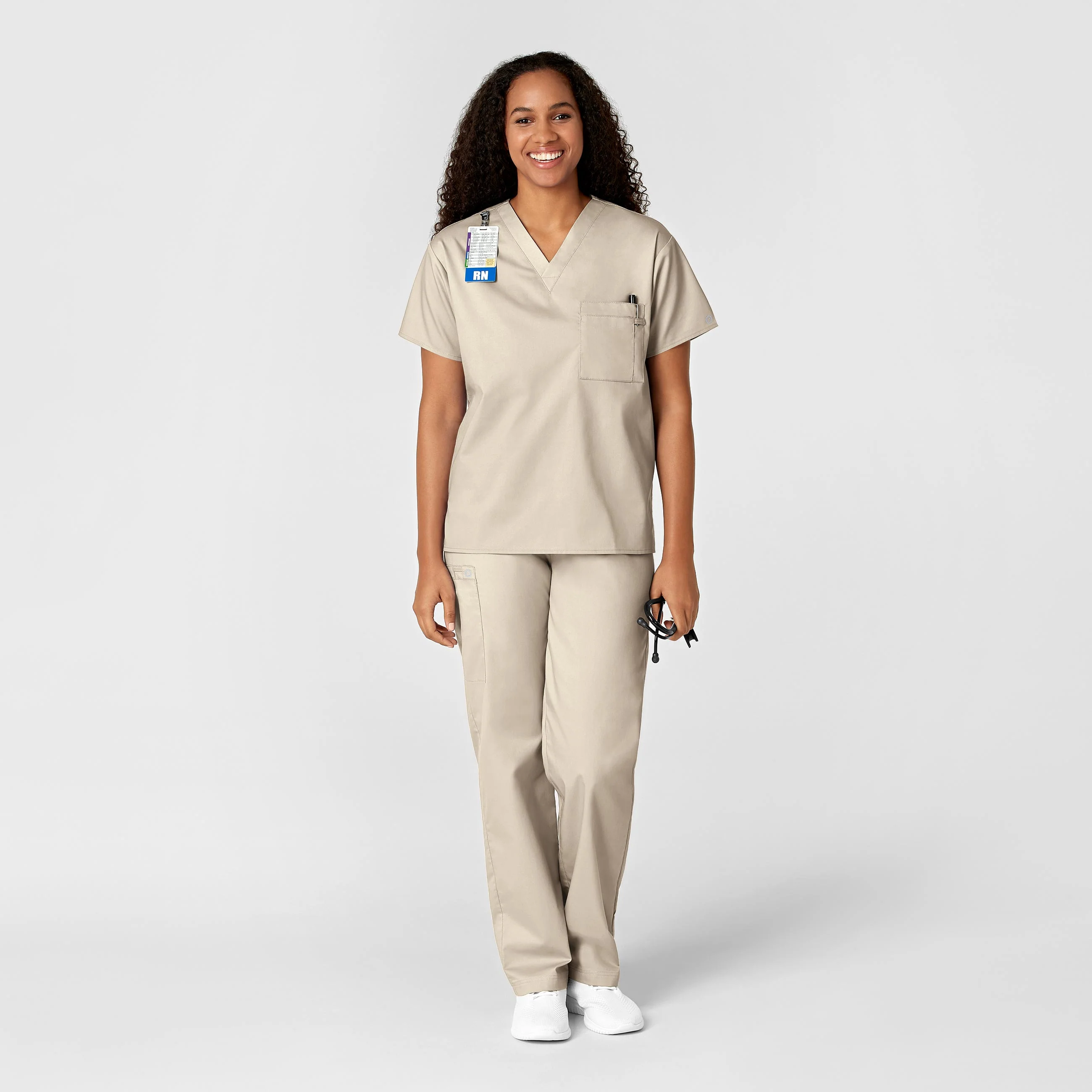 WonderWORK Unisex V-Neck Scrub Top - Khaki - Image 3