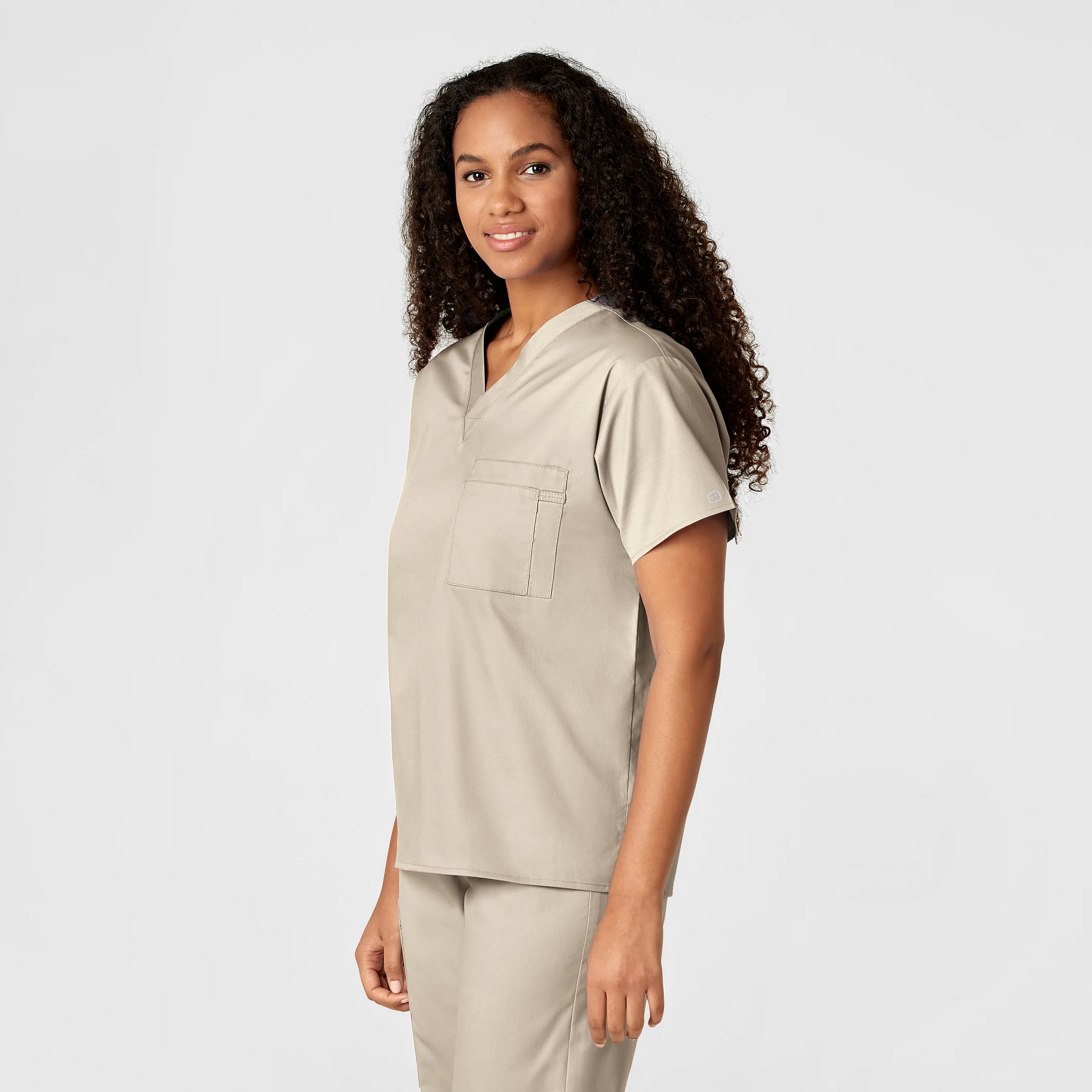 WonderWORK Unisex V-Neck Scrub Top - Khaki - Image 4