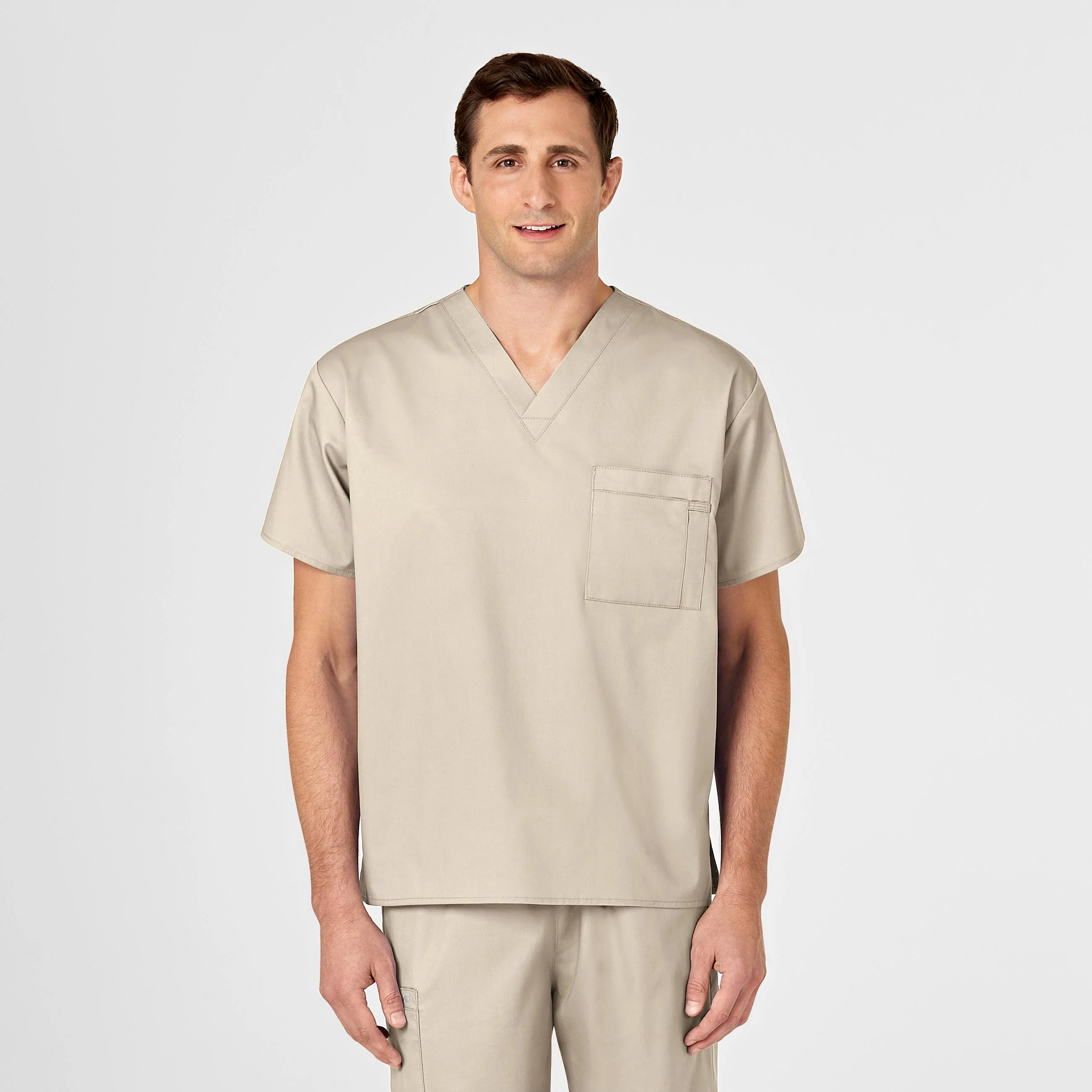 WonderWORK Unisex V-Neck Scrub Top - Khaki - Image 5